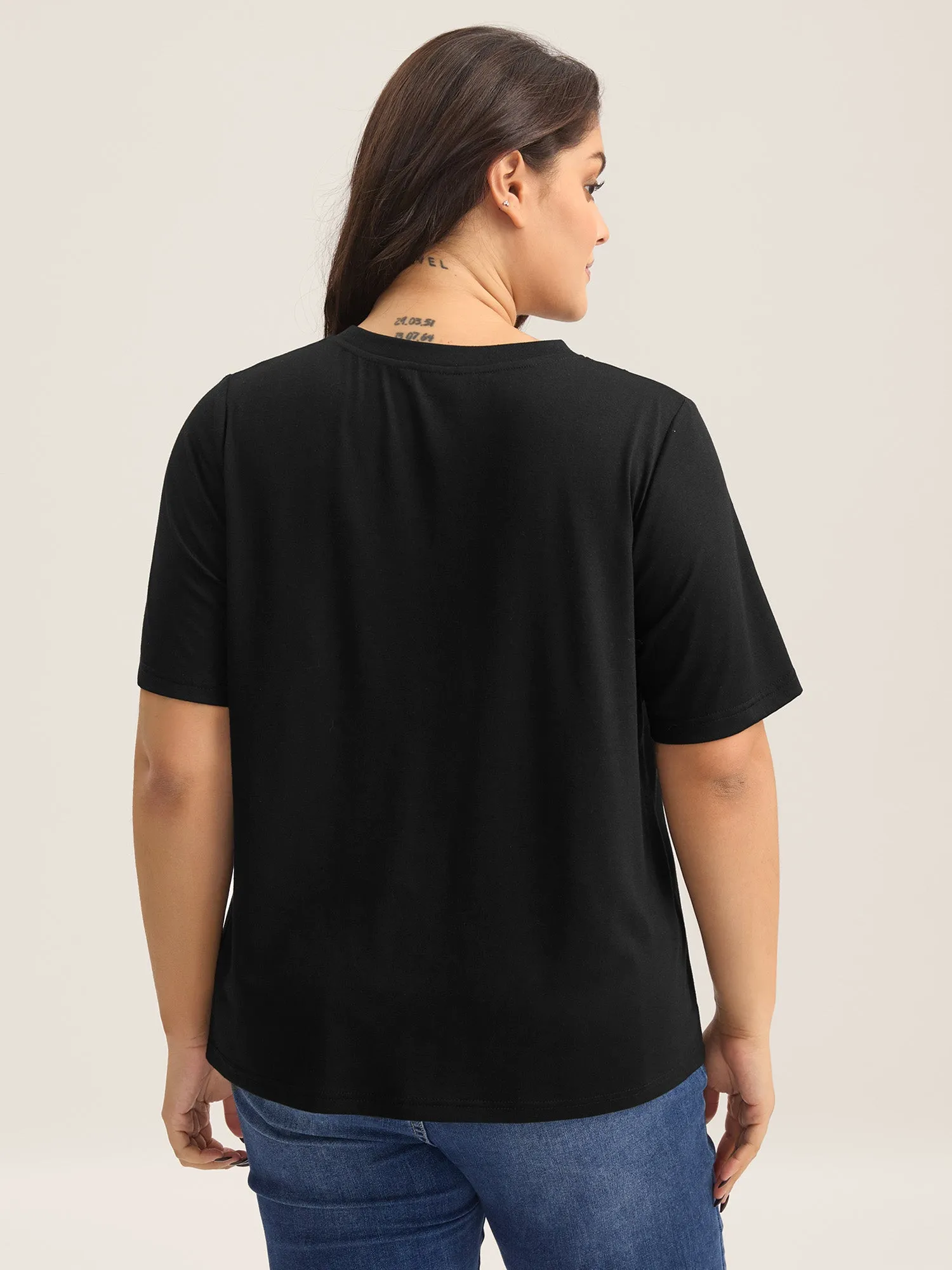 Sheer Neck Solid Panel T-Shirt sold by Bloomchic product image thumbnail 3