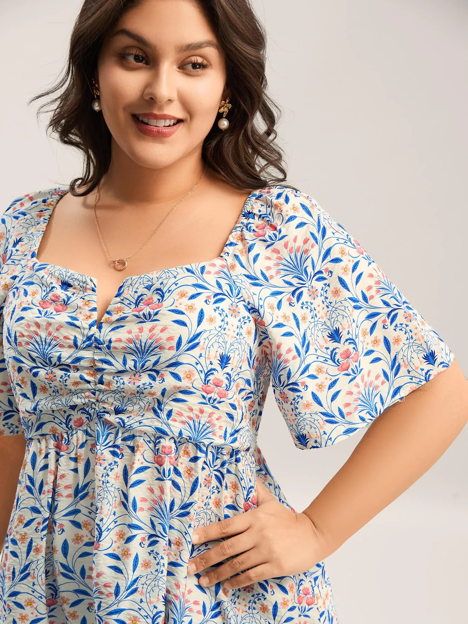 Floral Print Ruched Bodice Blouse sold by Bloomchic
