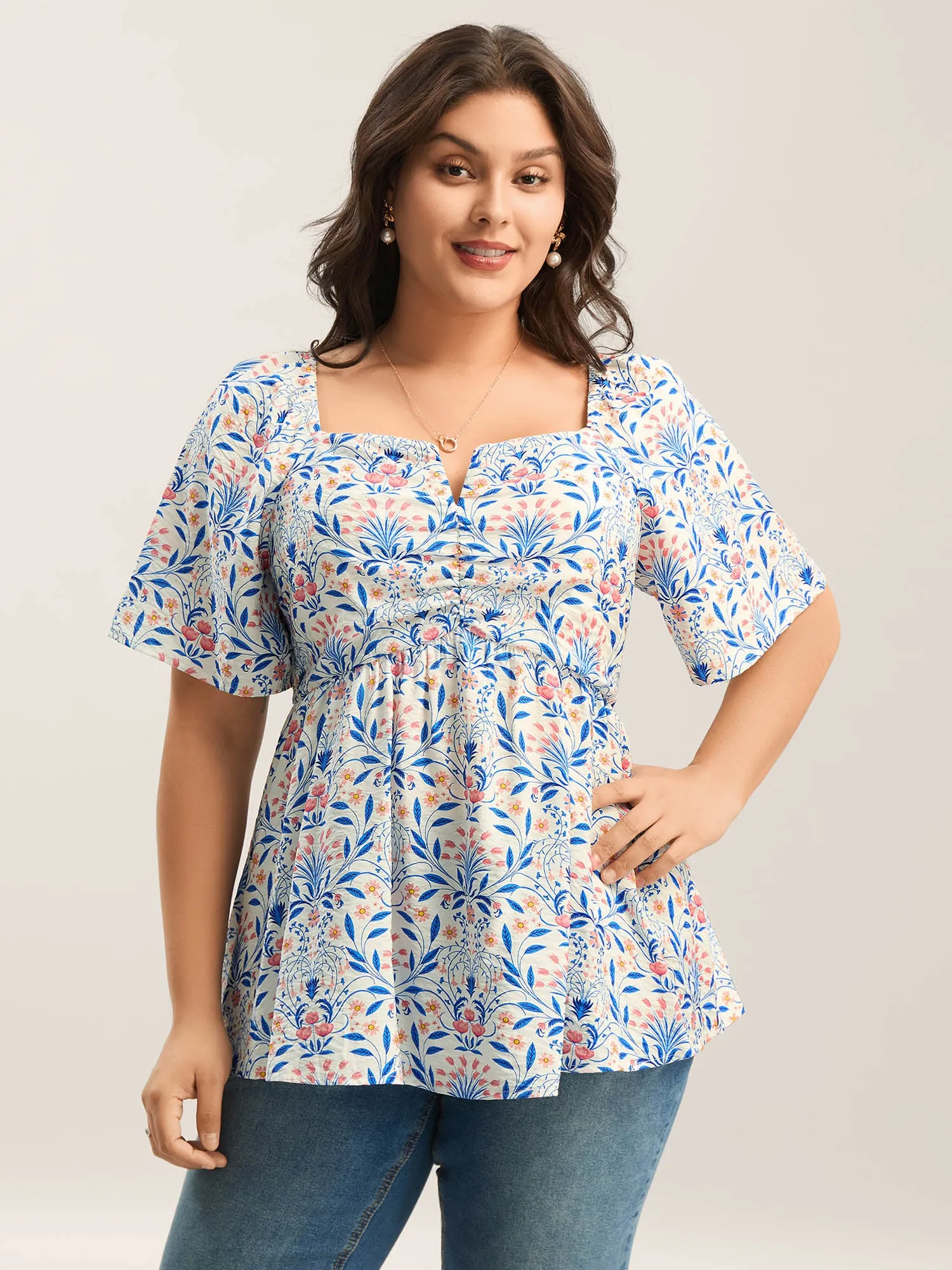 Floral Print Ruched Bodice Blouse sold by Bloomchic product image thumbnail 2