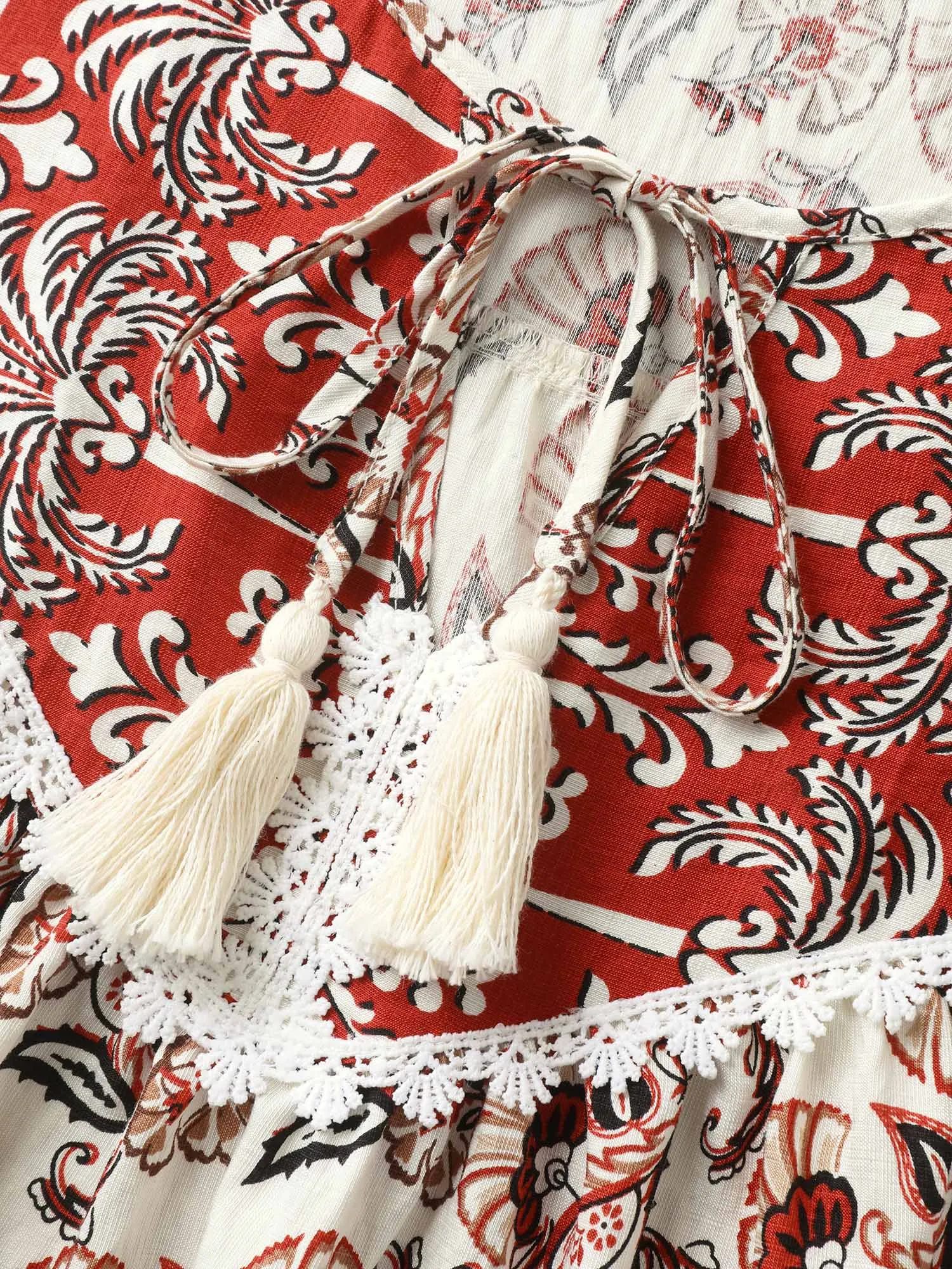 Boho Floral Print Neck Tassels Blouse sold by Bloomchic product image thumbnail 5