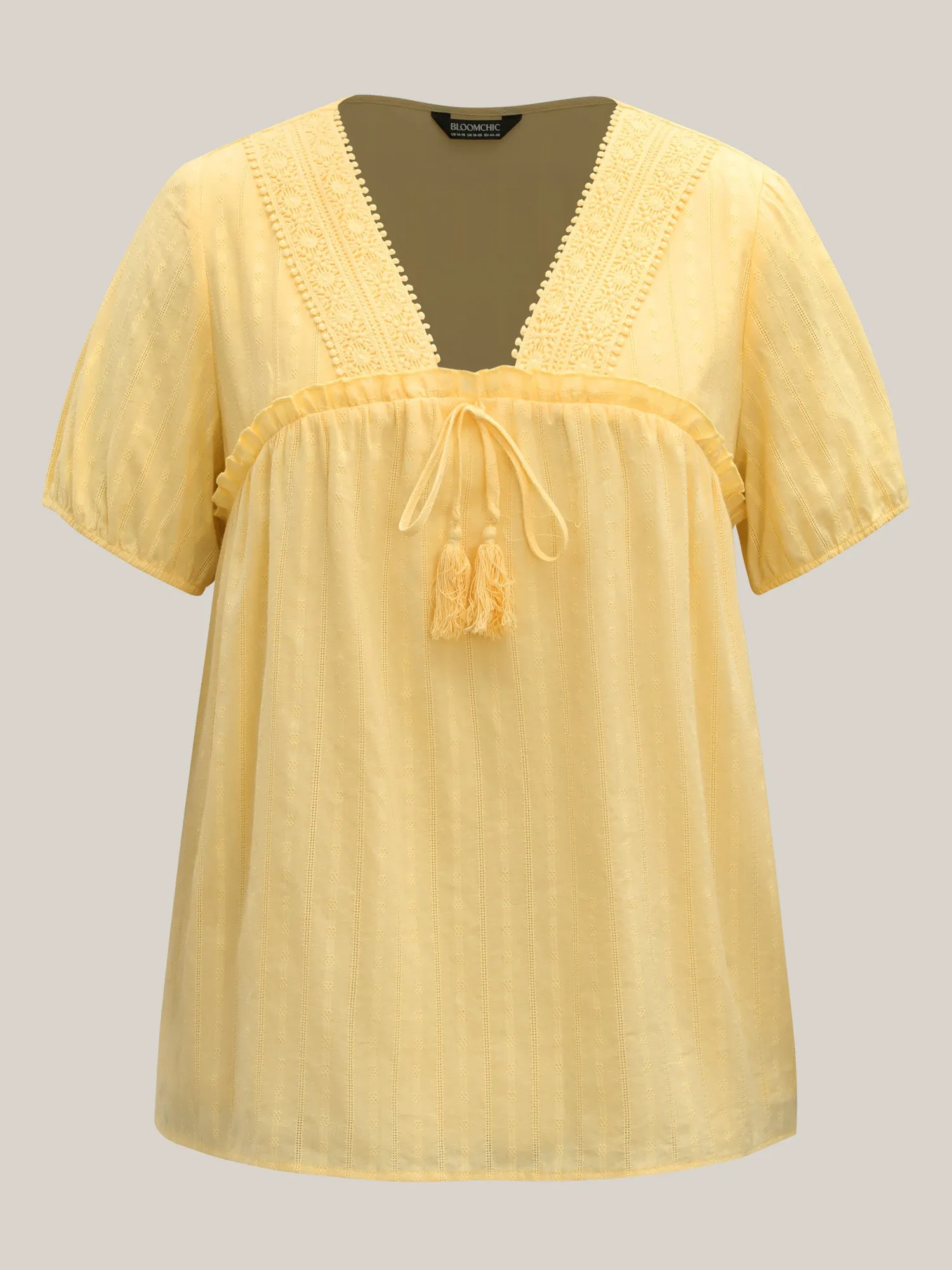 Cotton Textured Lace Trim Neck-Tie Blouse sold by Bloomchic product image thumbnail 5
