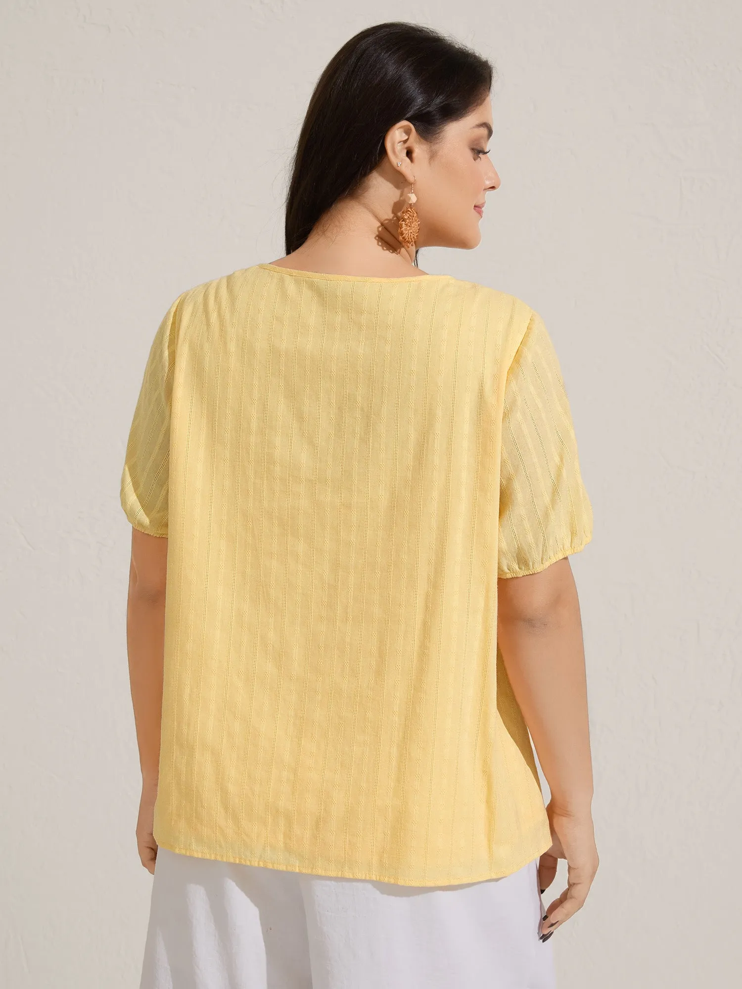 Cotton Textured Lace Trim Neck-Tie Blouse sold by Bloomchic product image thumbnail 4