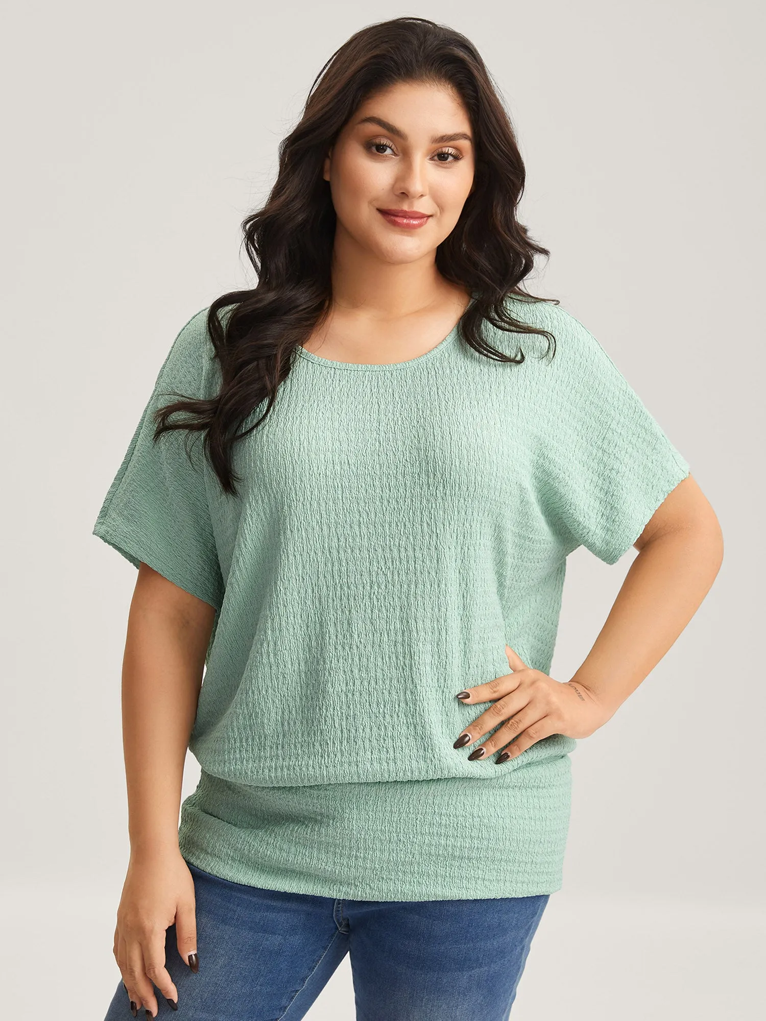 Textured Relaxed Fit Dolman Sleeve T-Shirt sold by Bloomchic