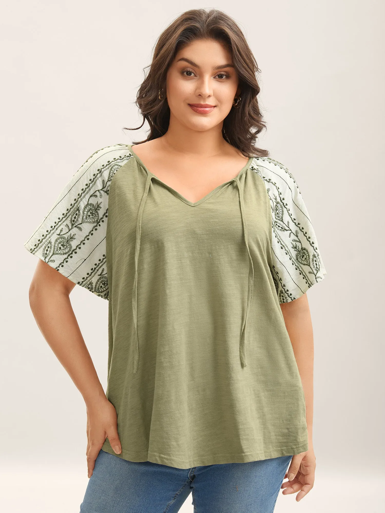 Boho Print Neck Tie Plain Top sold by Bloomchic product image thumbnail 2