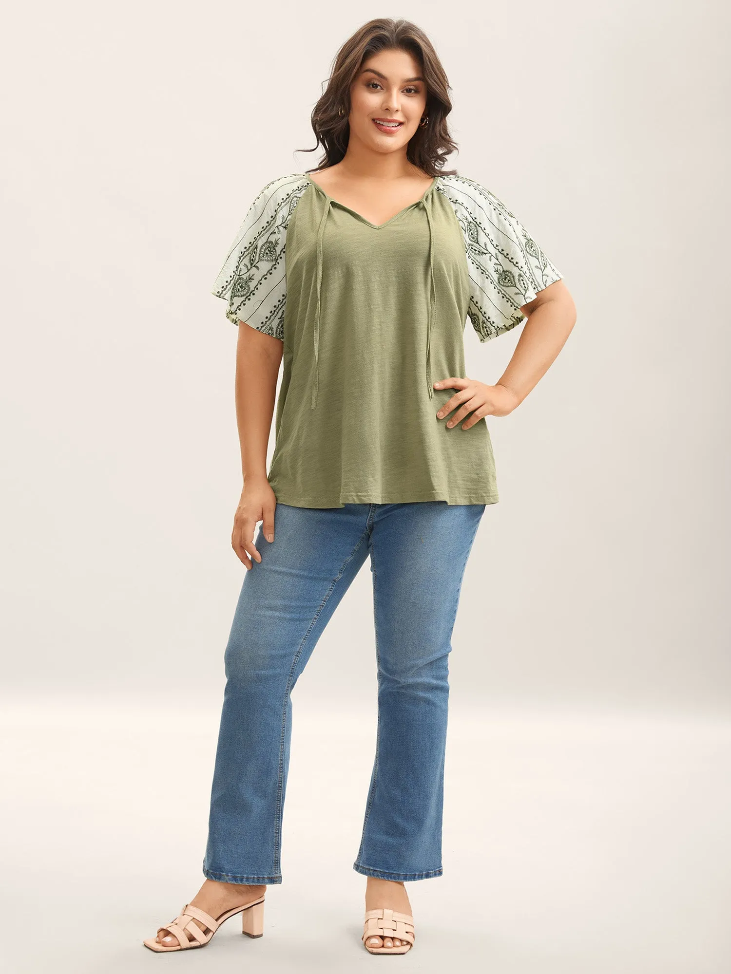 Boho Print Neck Tie Plain Top sold by Bloomchic product image thumbnail 3