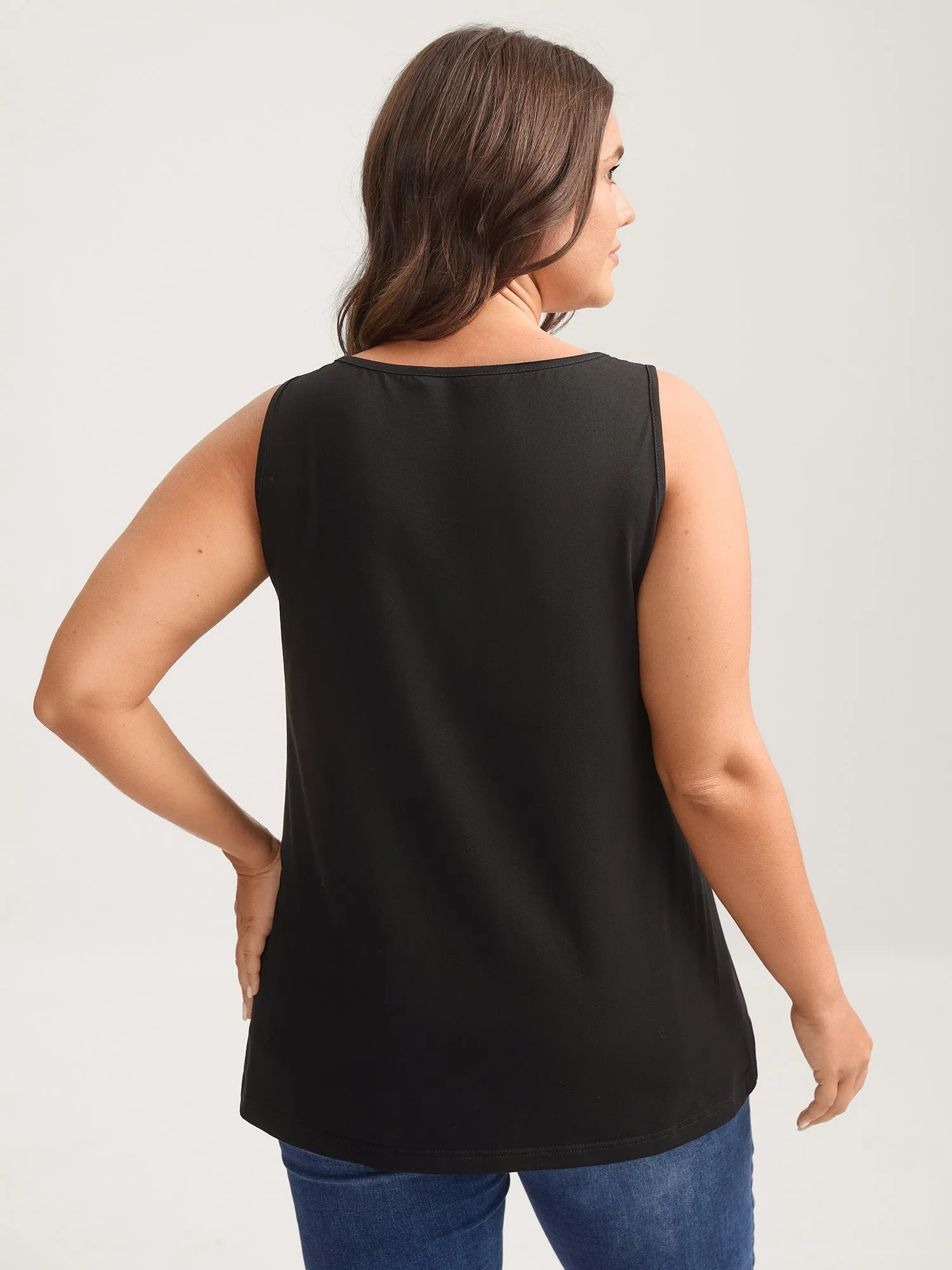 Stretchy Neck Cut-Out Solid Tank Top sold by Bloomchic product image thumbnail 4
