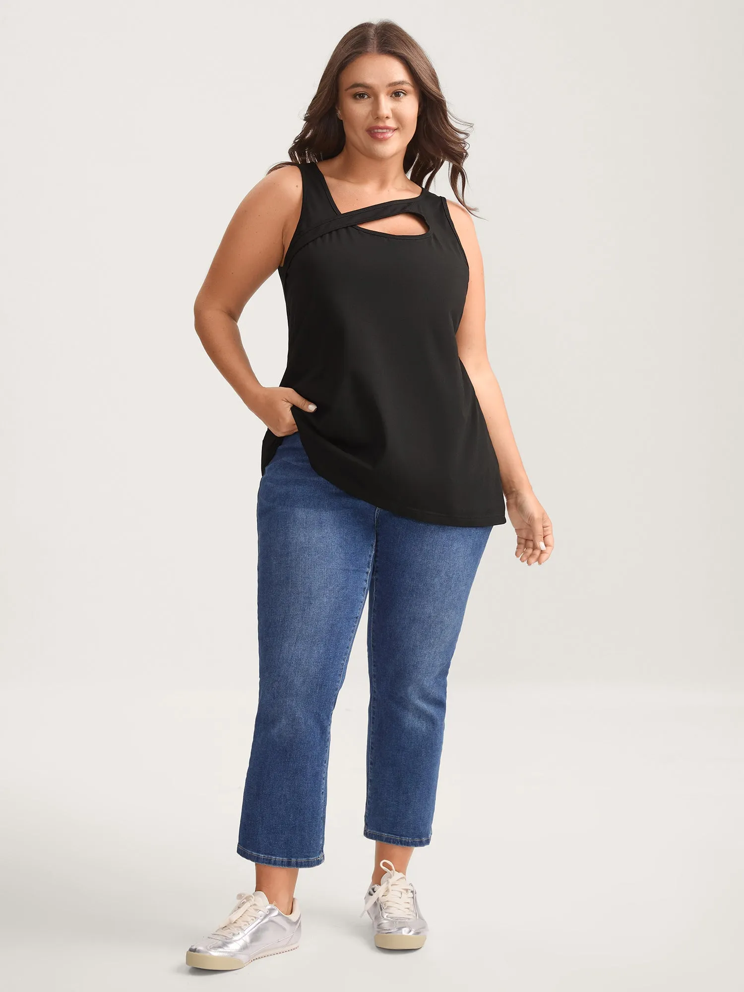 Stretchy Neck Cut-Out Solid Tank Top sold by Bloomchic product image thumbnail 3