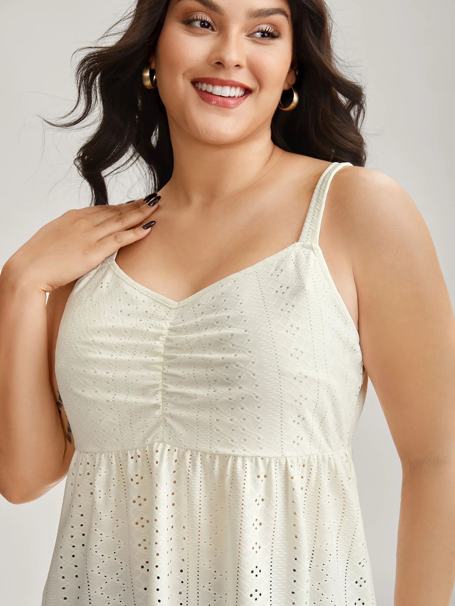 Eyelet Trim Ruched Tank Top sold by Bloomchic