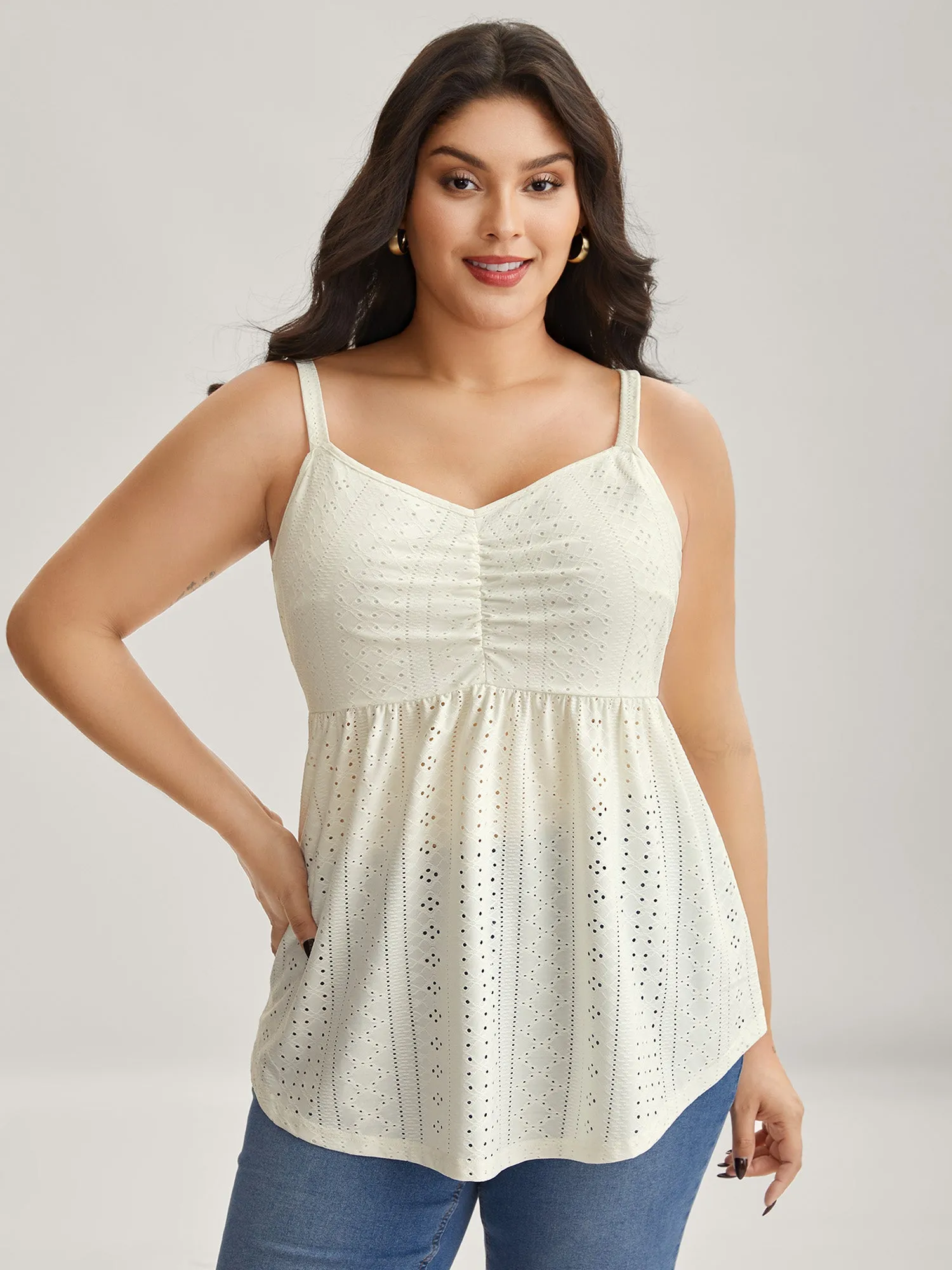 Eyelet Trim Ruched Tank Top sold by Bloomchic product image thumbnail 2
