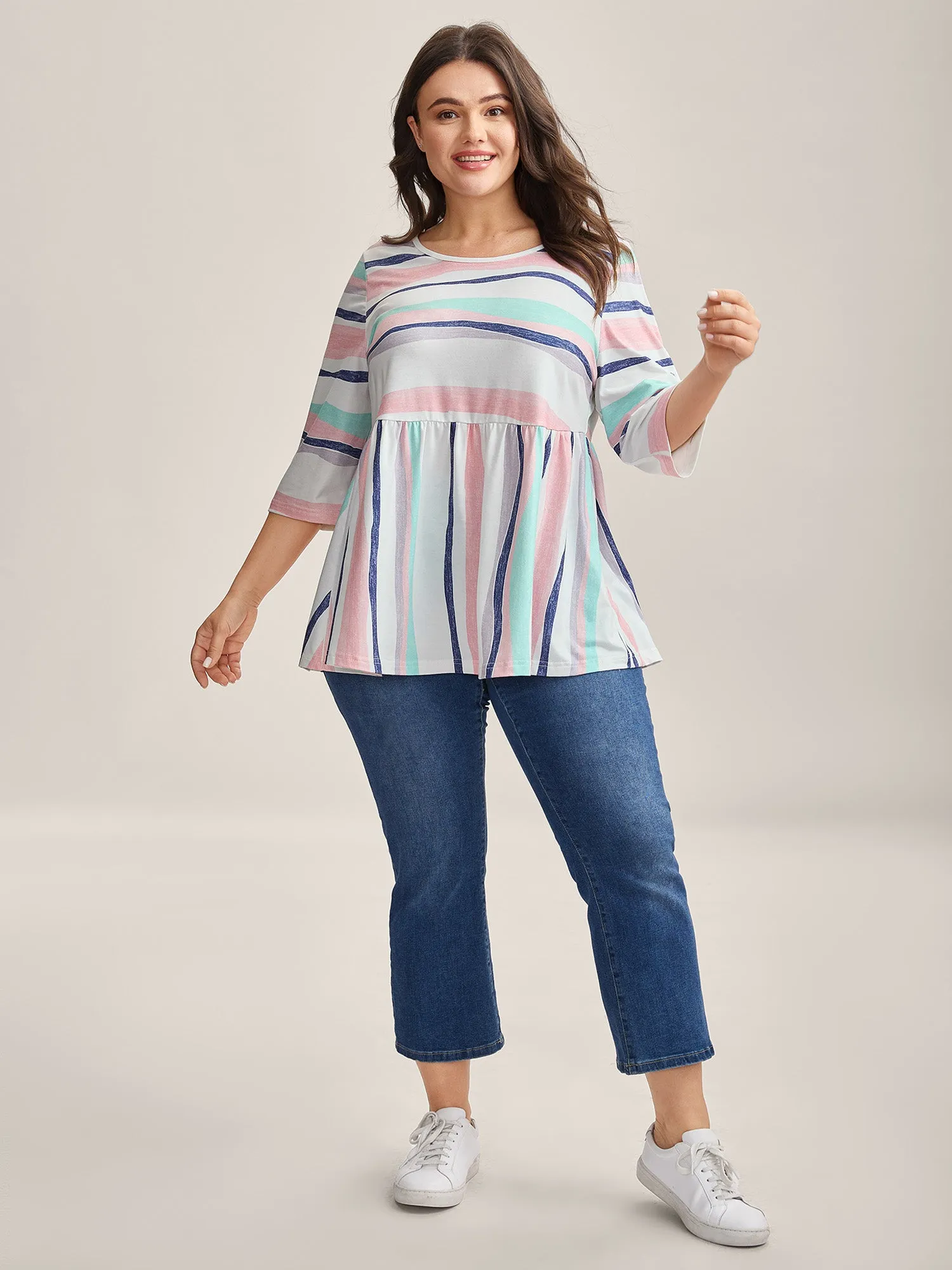 Color Contrast Seven-Quarter Sleeve T-Shirt sold by Bloomchic product image thumbnail 3