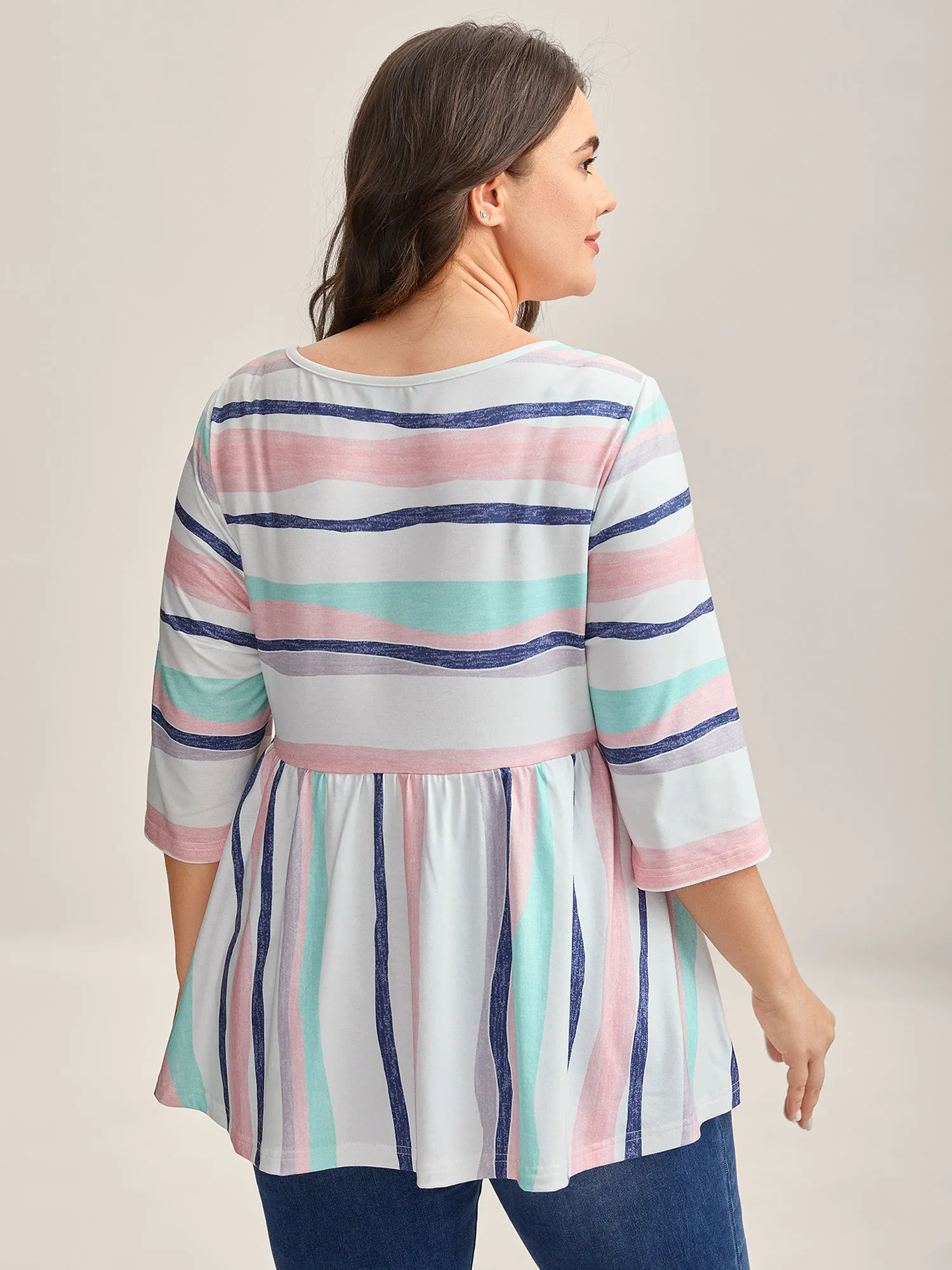 Color Contrast Seven-Quarter Sleeve T-Shirt sold by Bloomchic product image thumbnail 4