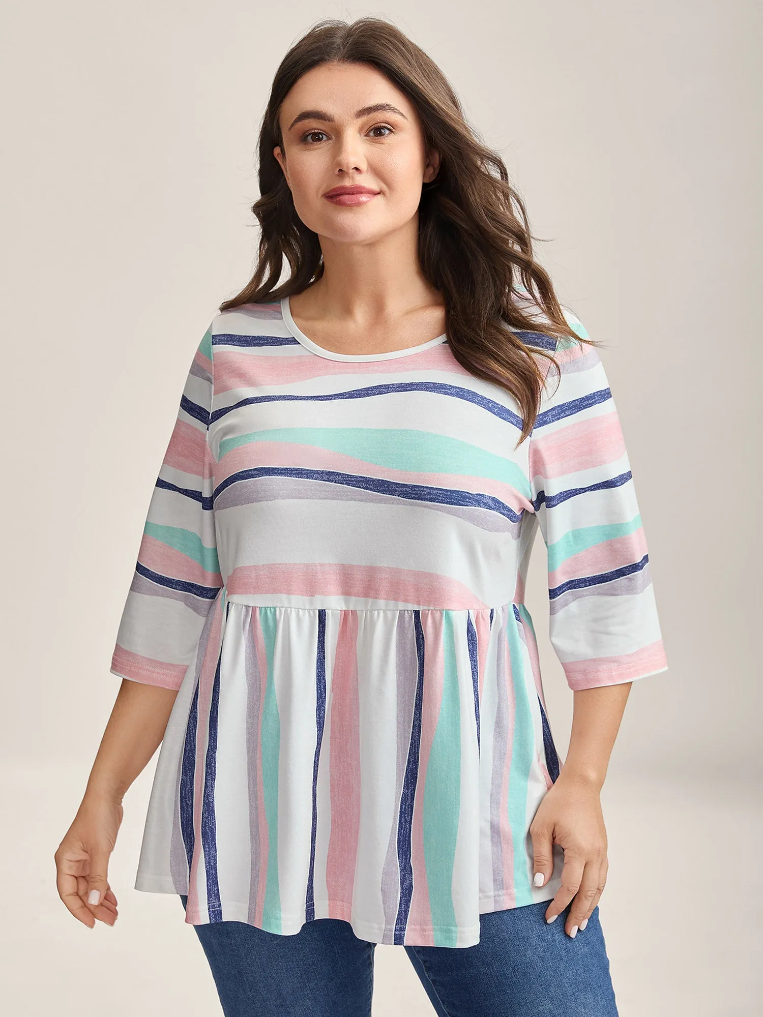 Color Contrast Seven-Quarter Sleeve T-Shirt sold by Bloomchic