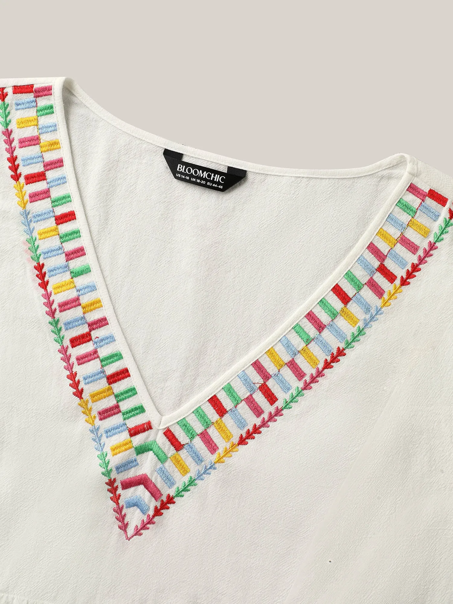Cotton Colorful Embroidery V-Neck Solid Blouse sold by Bloomchic product image thumbnail 5