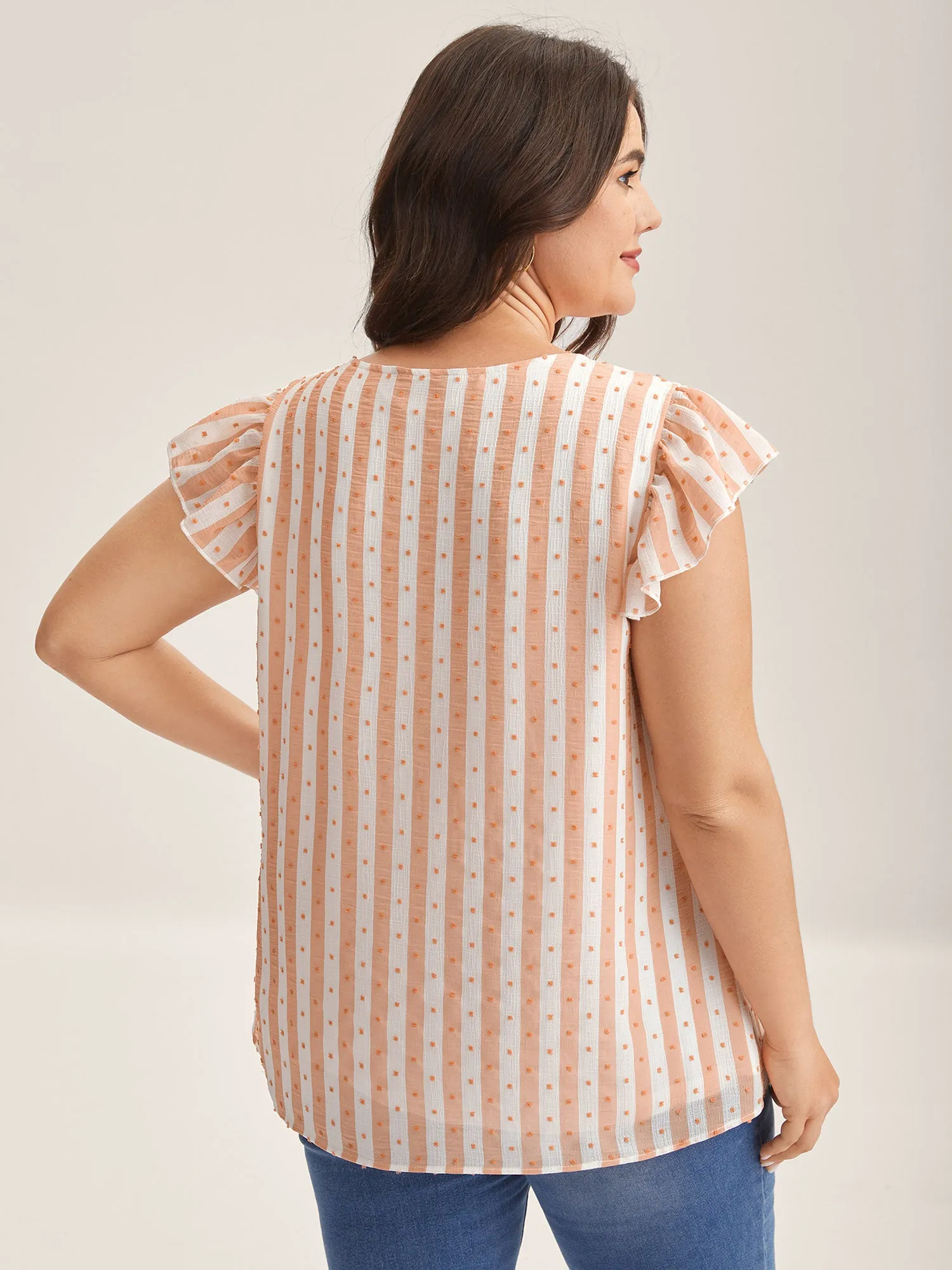 Textured Stripe Print Flutter Sleeve Blouse sold by Bloomchic product image thumbnail 4