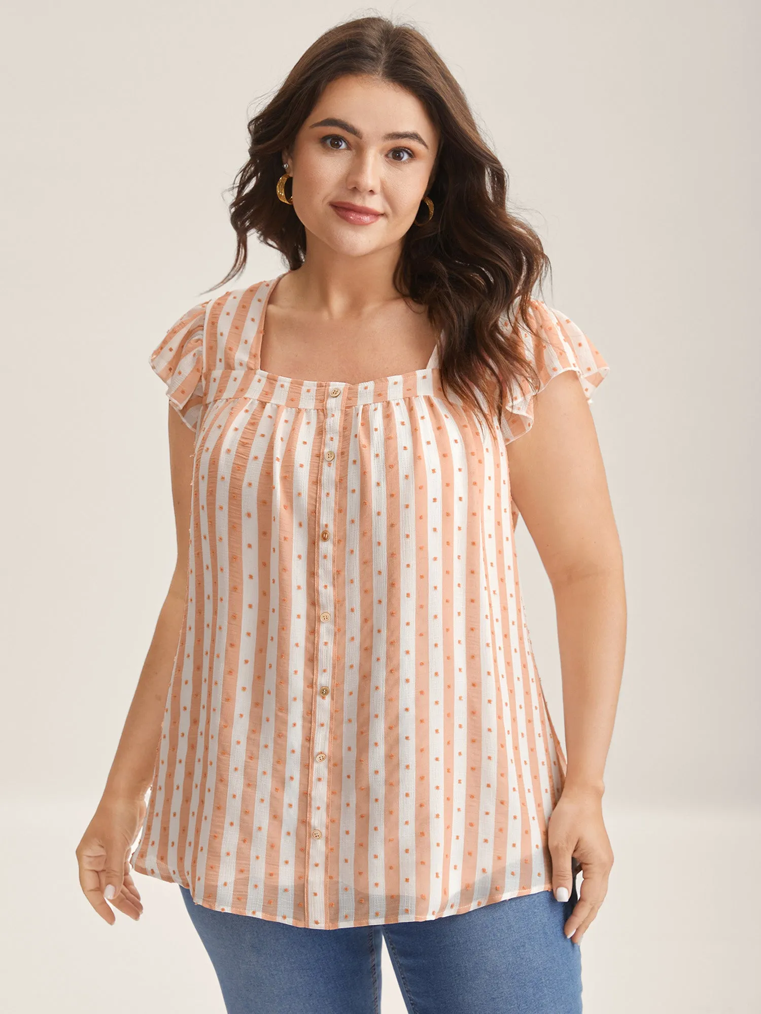 Textured Stripe Print Flutter Sleeve Blouse sold by Bloomchic product image thumbnail 2