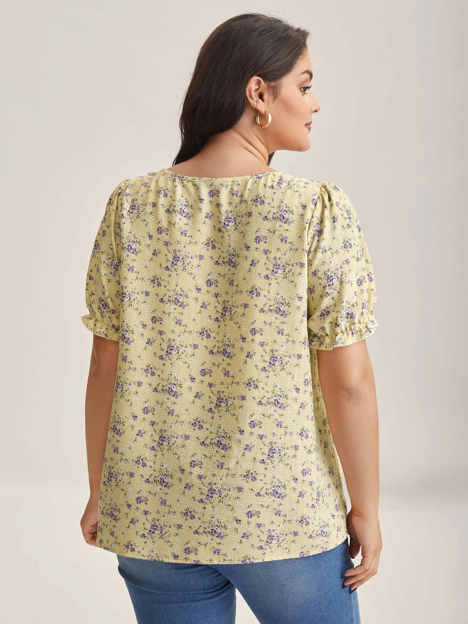 Floral Print Shirred Neck Color Contrast Blouse sold by Bloomchic product image thumbnail 4