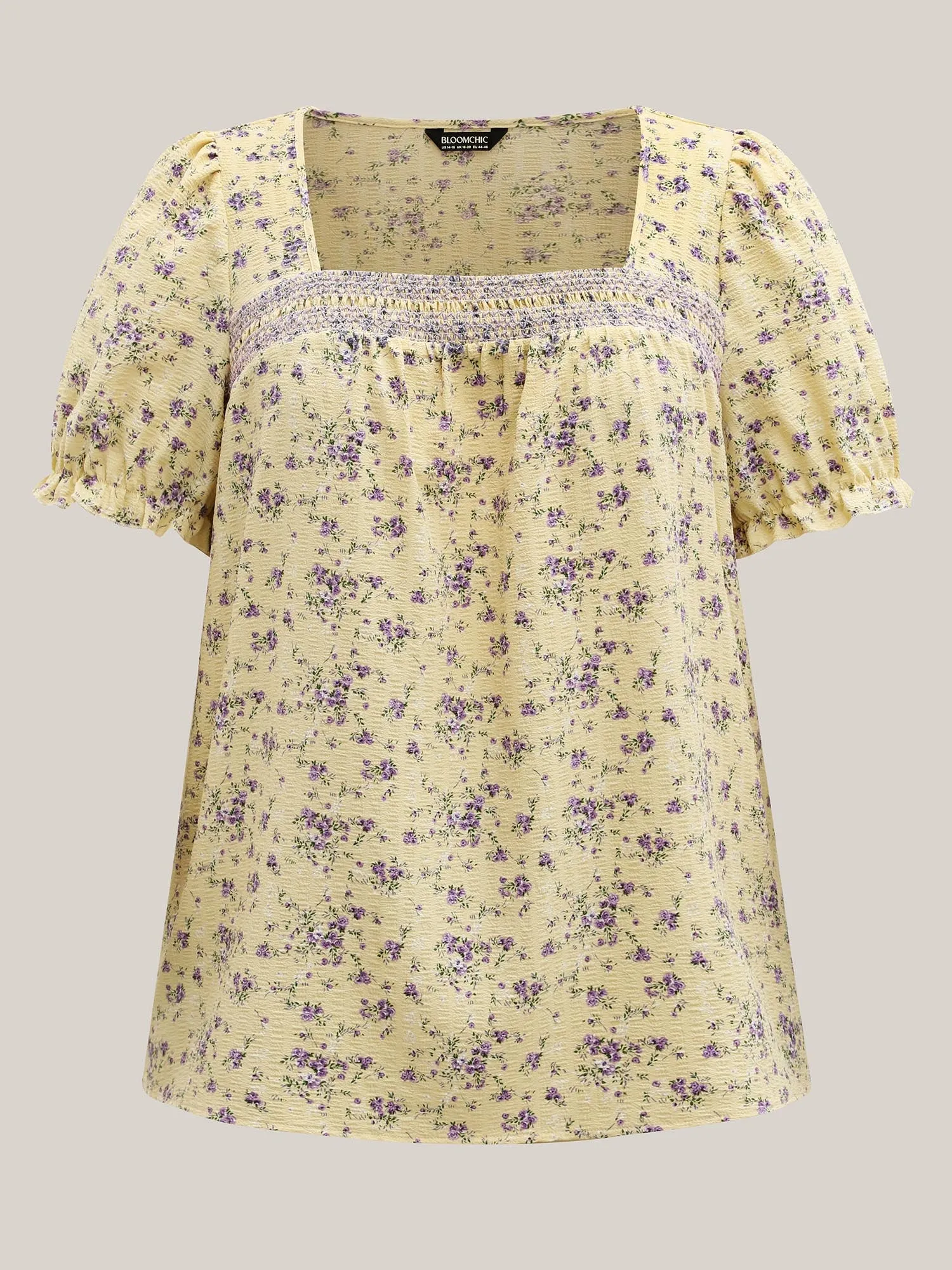 Floral Print Shirred Neck Color Contrast Blouse sold by Bloomchic product image thumbnail 5