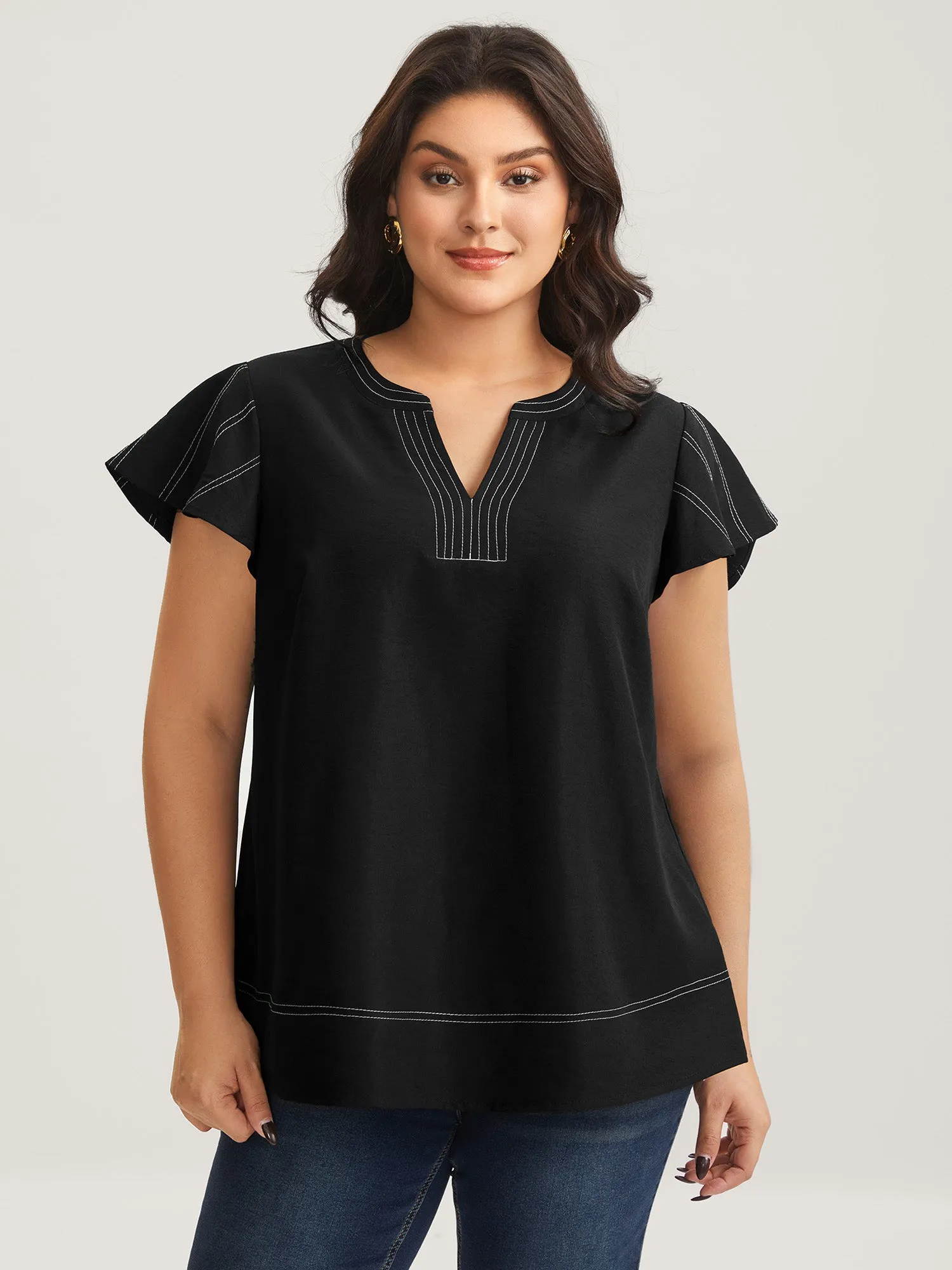 Color Block Stripe Flutter Sleeve Blouse sold by Bloomchic product image thumbnail 2