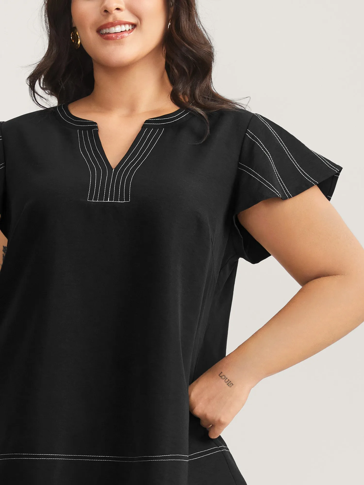 Color Block Stripe Flutter Sleeve Blouse sold by Bloomchic