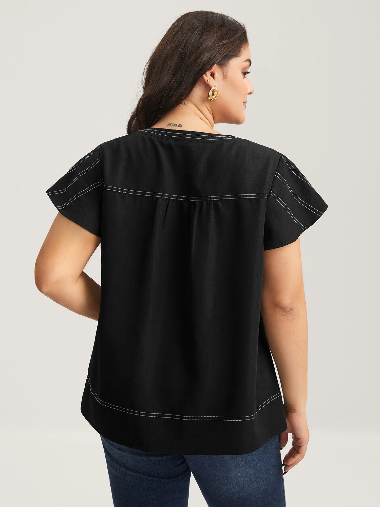 Color Block Stripe Flutter Sleeve Blouse sold by Bloomchic product image thumbnail 4