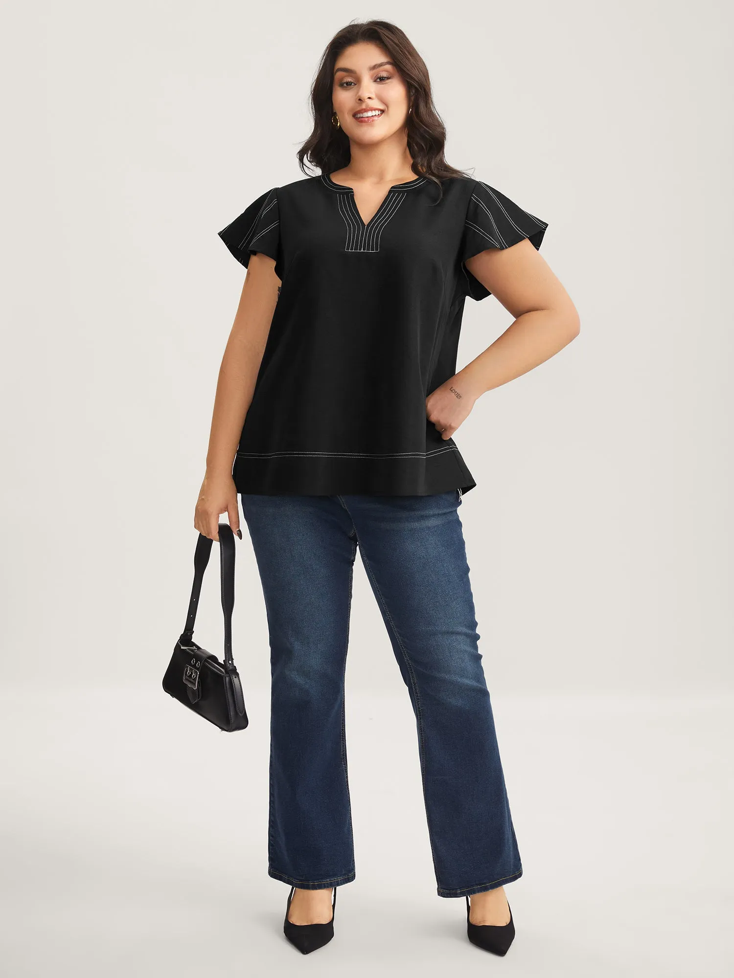 Color Block Stripe Flutter Sleeve Blouse sold by Bloomchic product image thumbnail 3