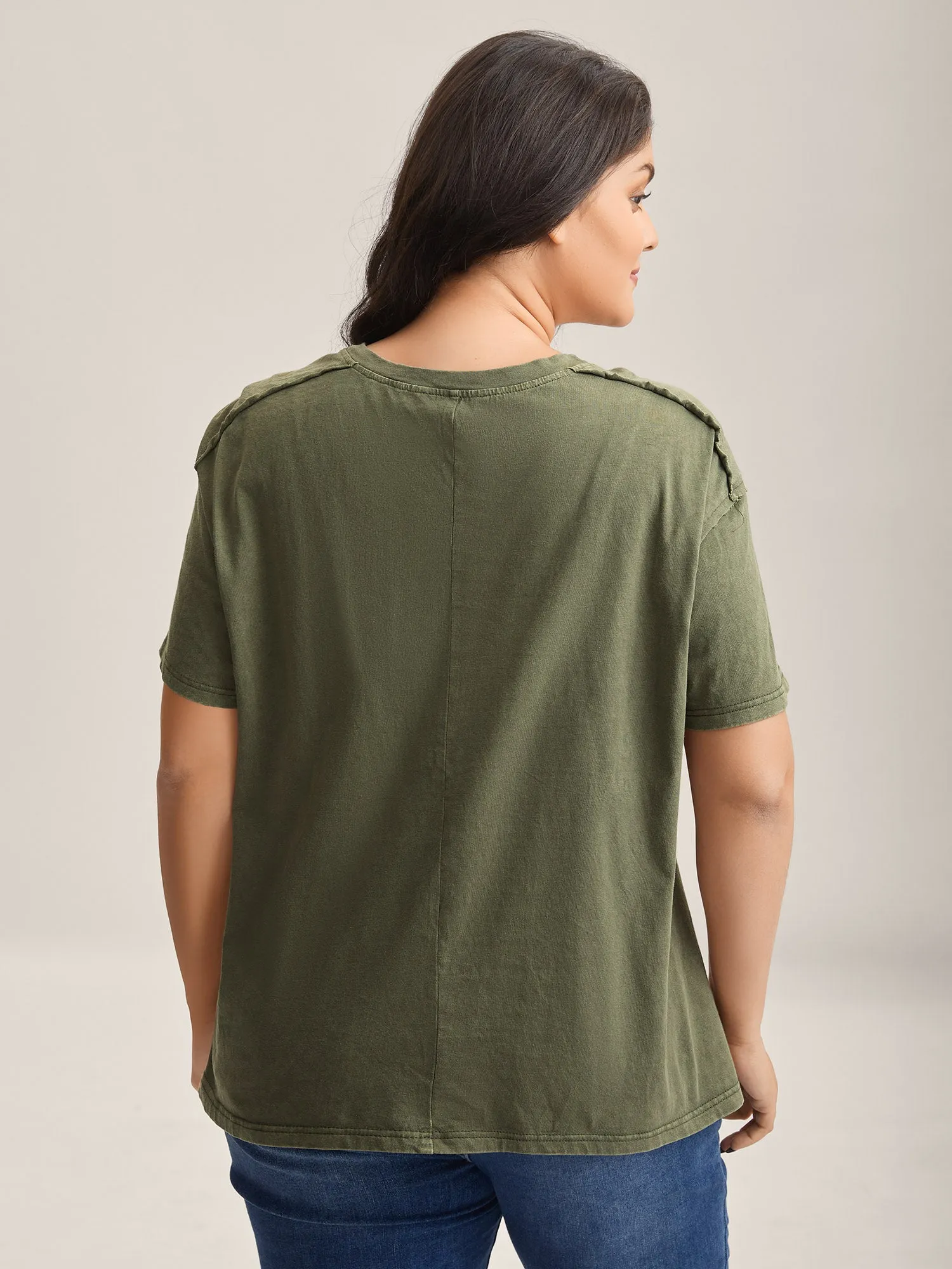 Cotton Vintage Frayed Hem Crew Neck T-Shirt sold by Bloomchic product image thumbnail 4