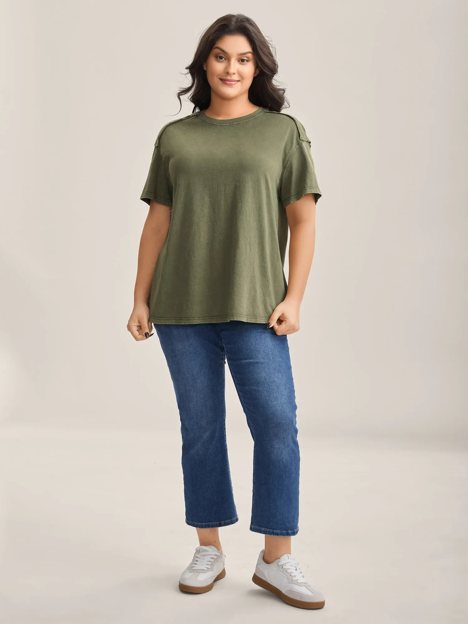 Cotton Vintage Frayed Hem Crew Neck T-Shirt sold by Bloomchic product image thumbnail 3