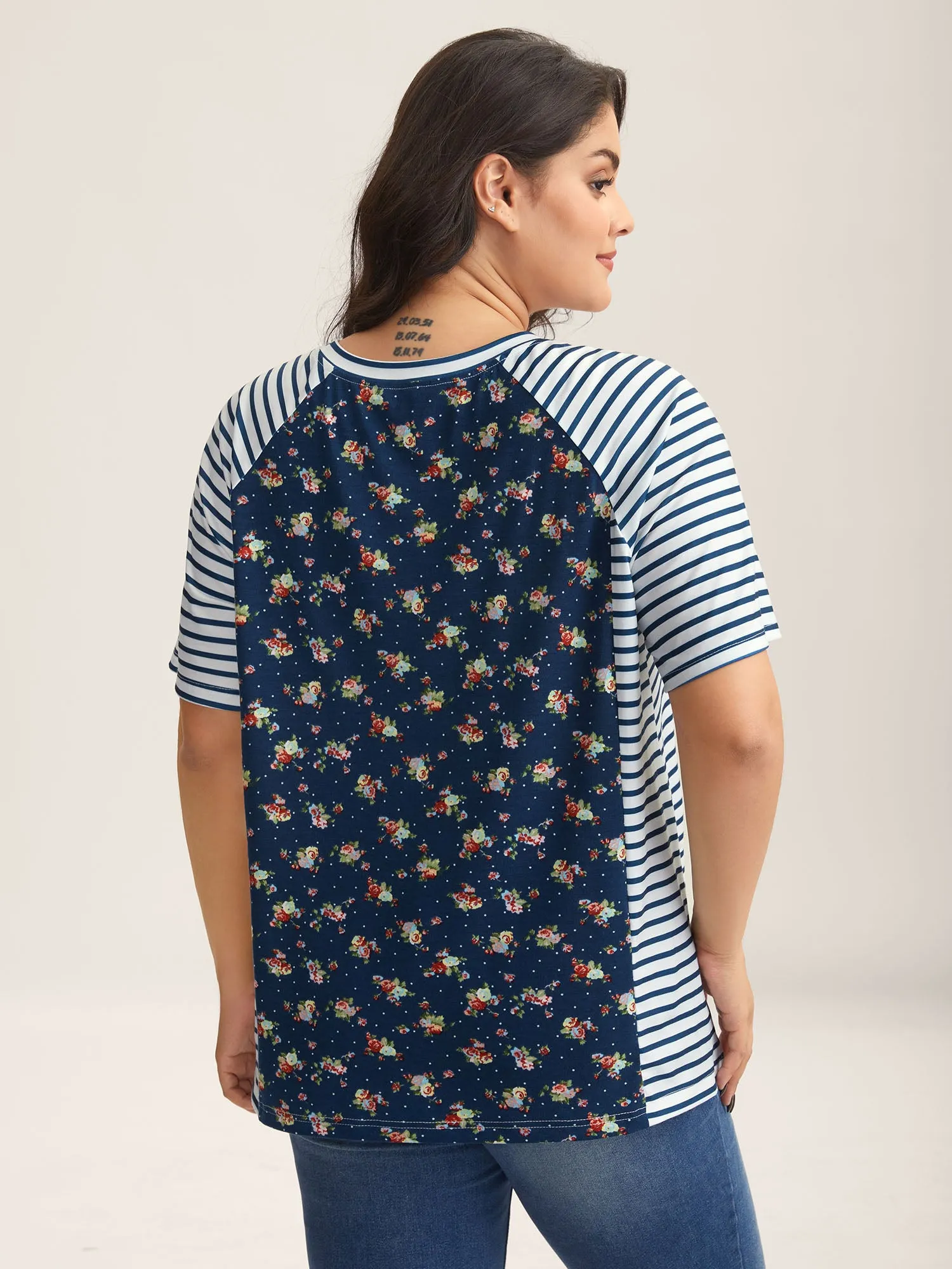 Floral Stripes Raglan Sleeve T-Shirt sold by Bloomchic product image thumbnail 4