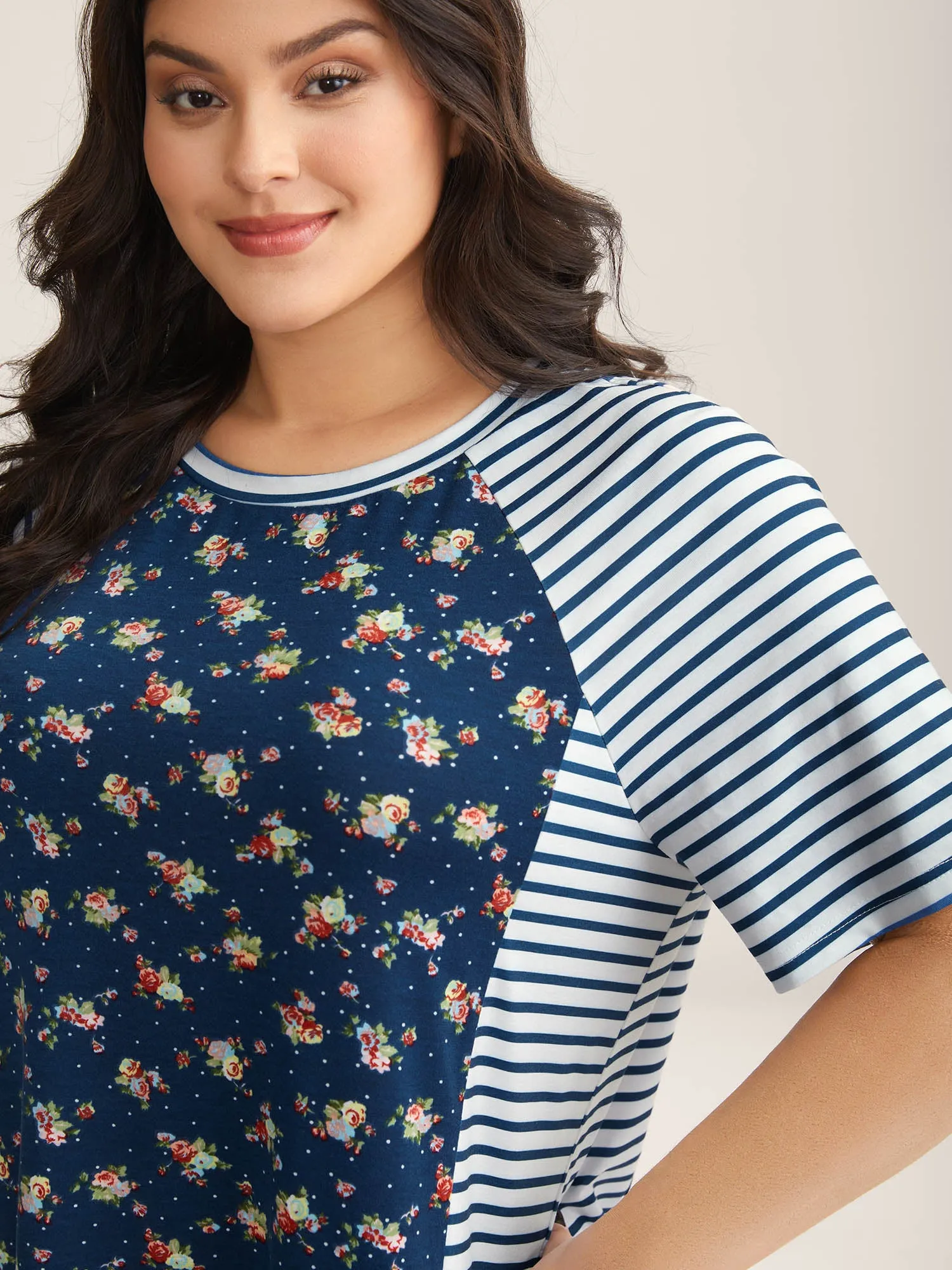 Floral Stripes Raglan Sleeve T-Shirt sold by Bloomchic