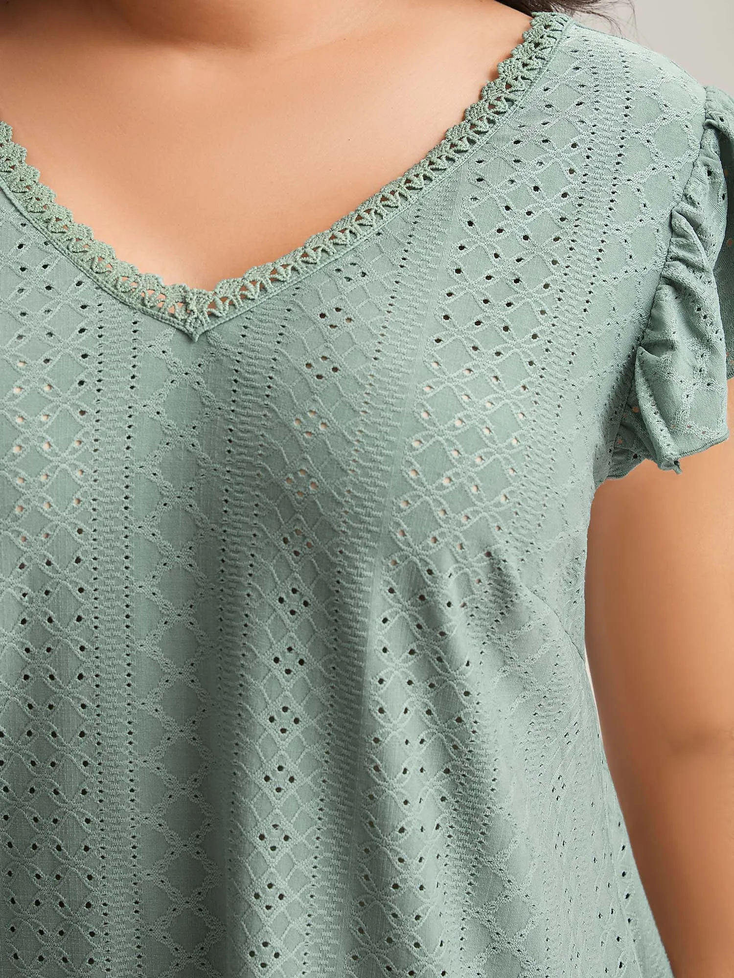 Eyelet Trim Flutter Sleeve Backless T-Shirt sold by Bloomchic product image thumbnail 4