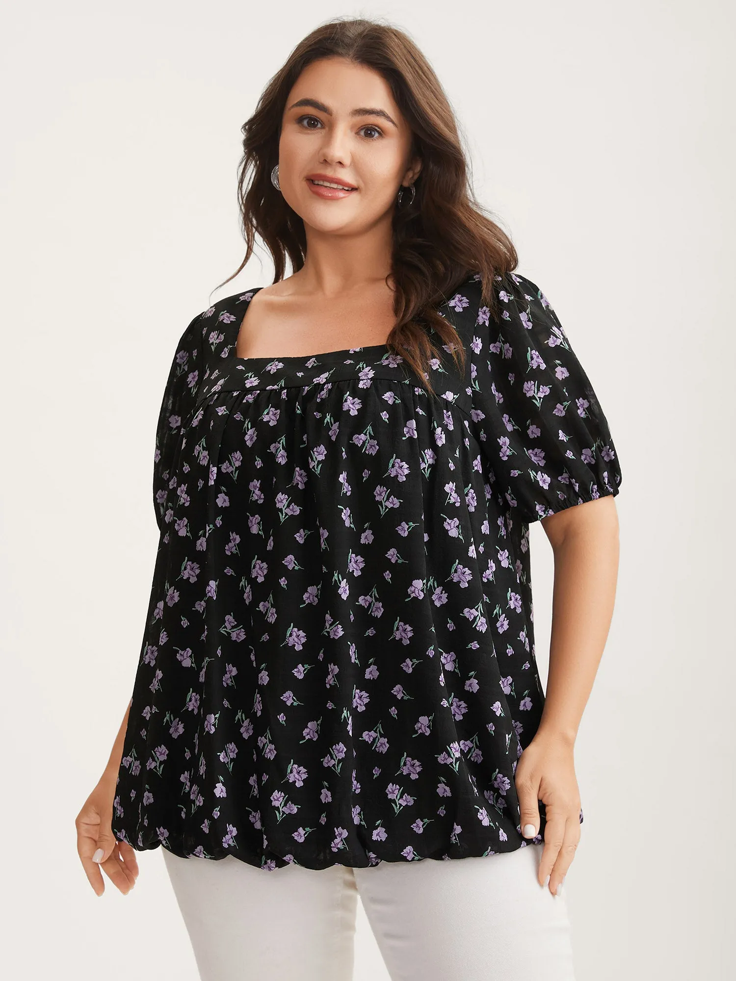 Floral Fiesta Pleated Square Neck Blouse sold by Bloomchic