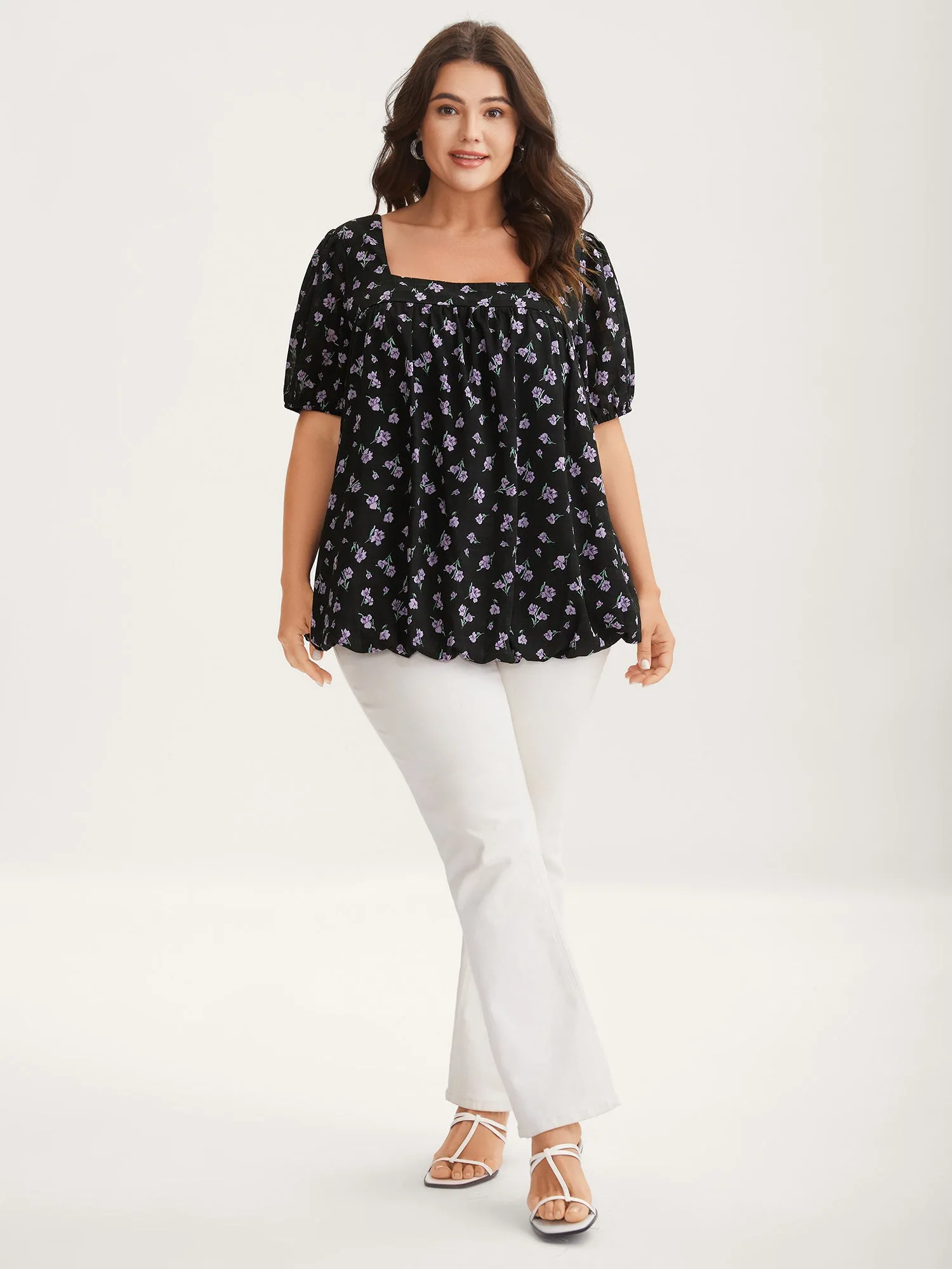 Floral Fiesta Pleated Square Neck Blouse sold by Bloomchic product image thumbnail 3