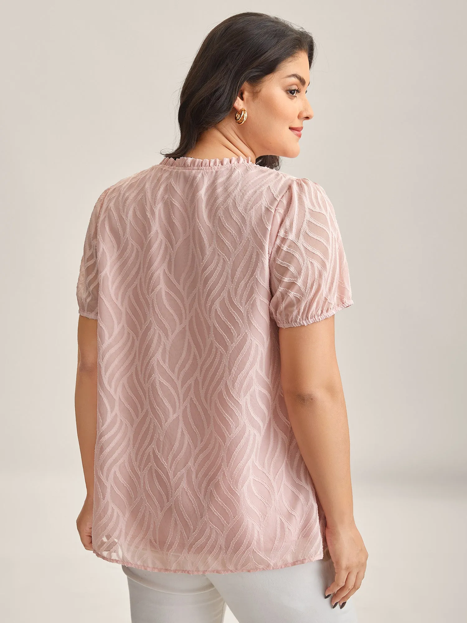 Textured Ruffled Neck A-Line Blouse sold by Bloomchic product image thumbnail 4