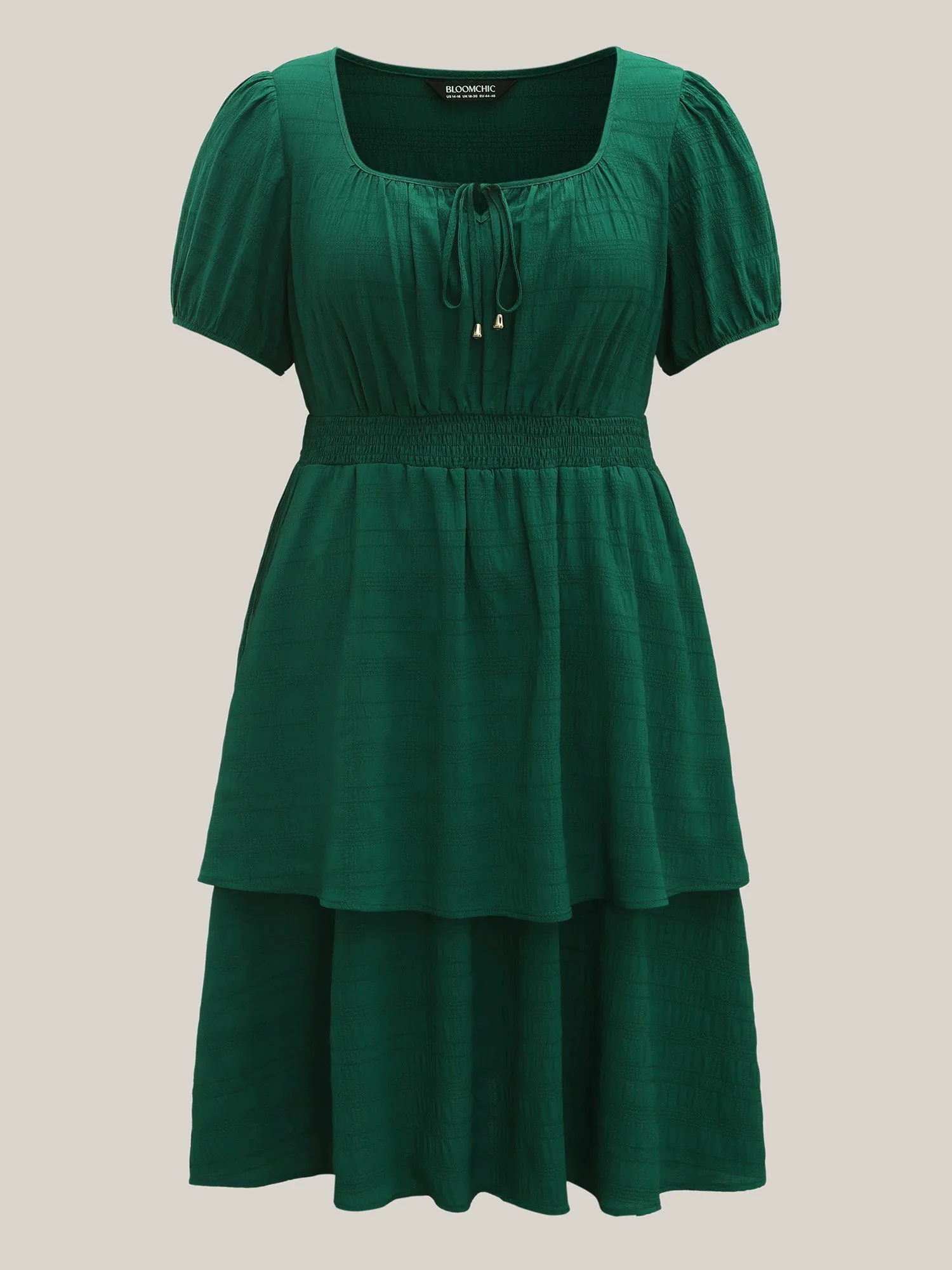 Neck Tie Textured Layered Hem Midi Dress sold by Bloomchic product image thumbnail 5