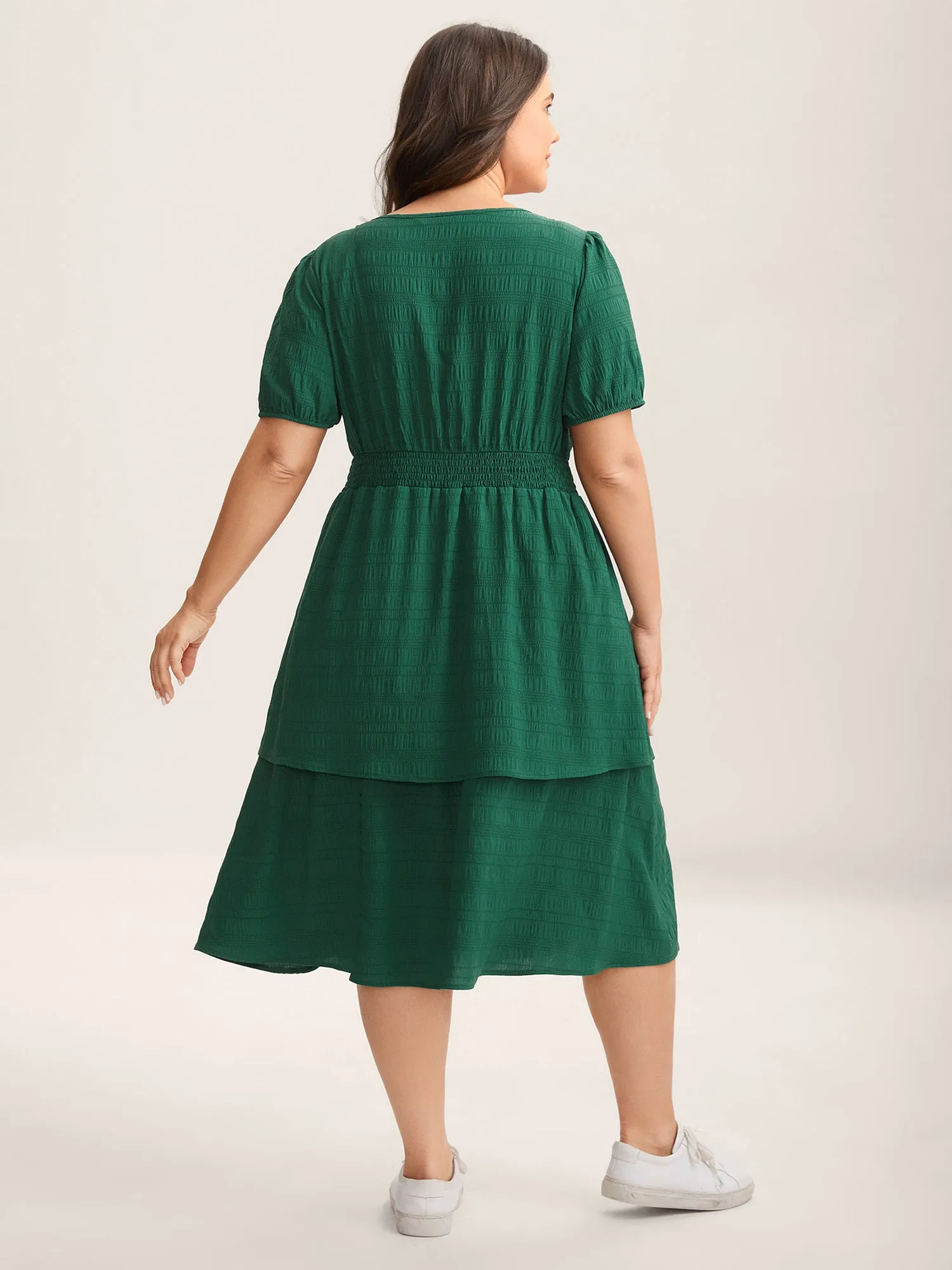 Neck Tie Textured Layered Hem Midi Dress sold by Bloomchic product image thumbnail 4