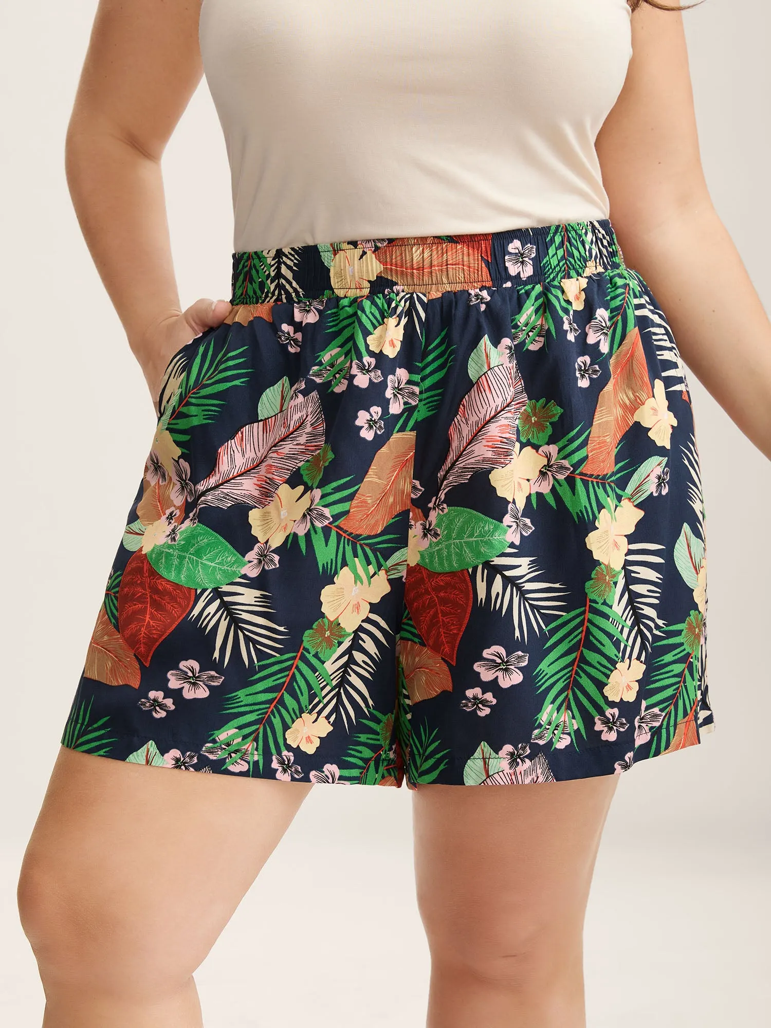 Stretchy Tropical Wide-Leg Shorts sold by Bloomchic