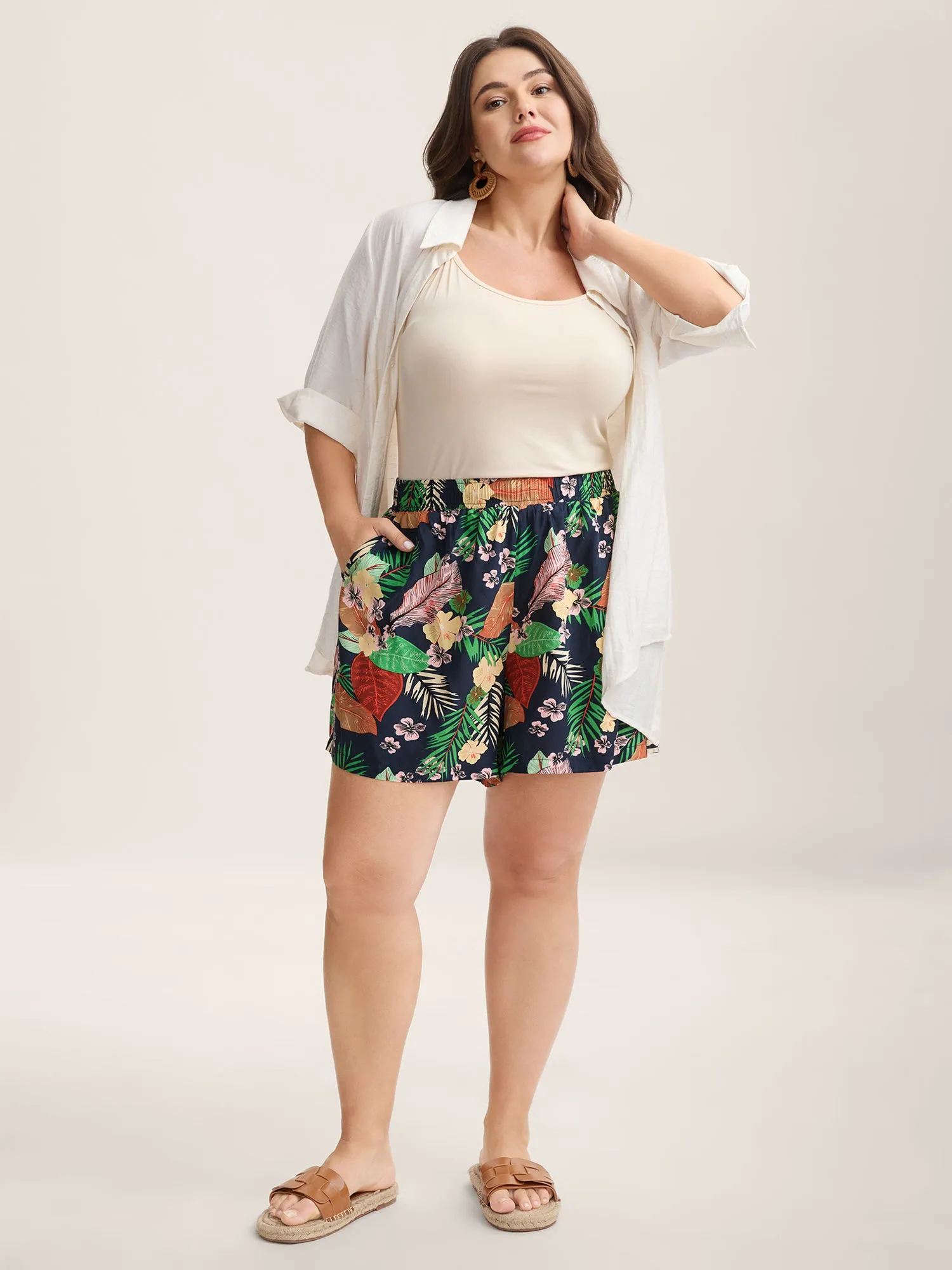 Stretchy Tropical Wide-Leg Shorts sold by Bloomchic product image thumbnail 2