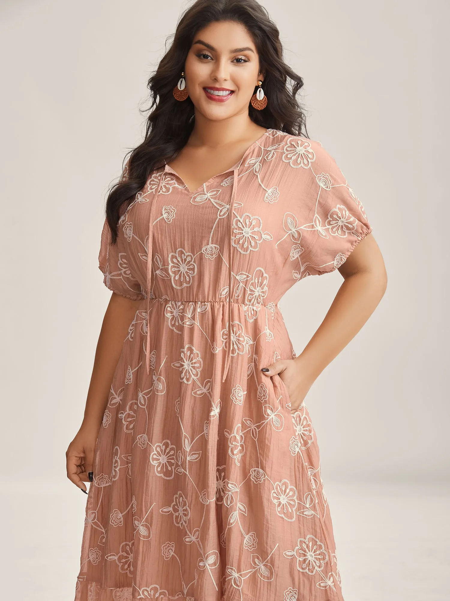 Rayon Textured Embroidered Stretchy Midi Dress sold by Bloomchic product image thumbnail 3