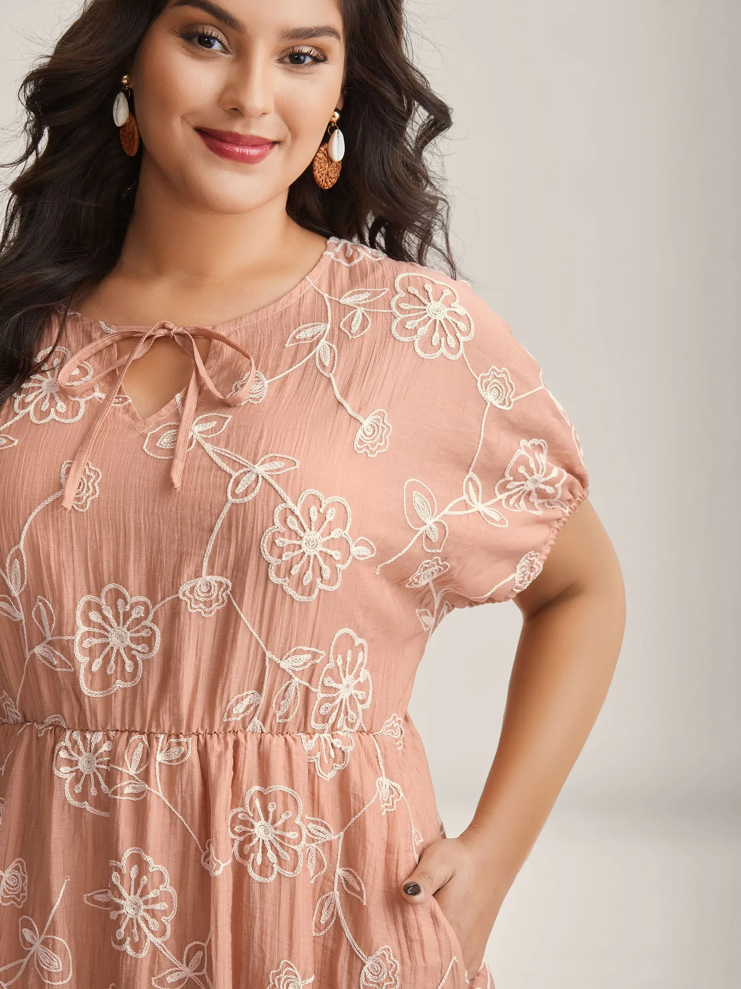 Rayon Textured Embroidered Stretchy Midi Dress sold by Bloomchic product image thumbnail 2