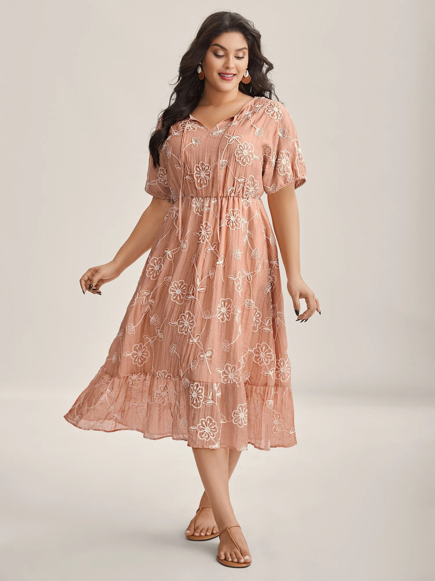 Rayon Textured Embroidered Stretchy Midi Dress sold by Bloomchic