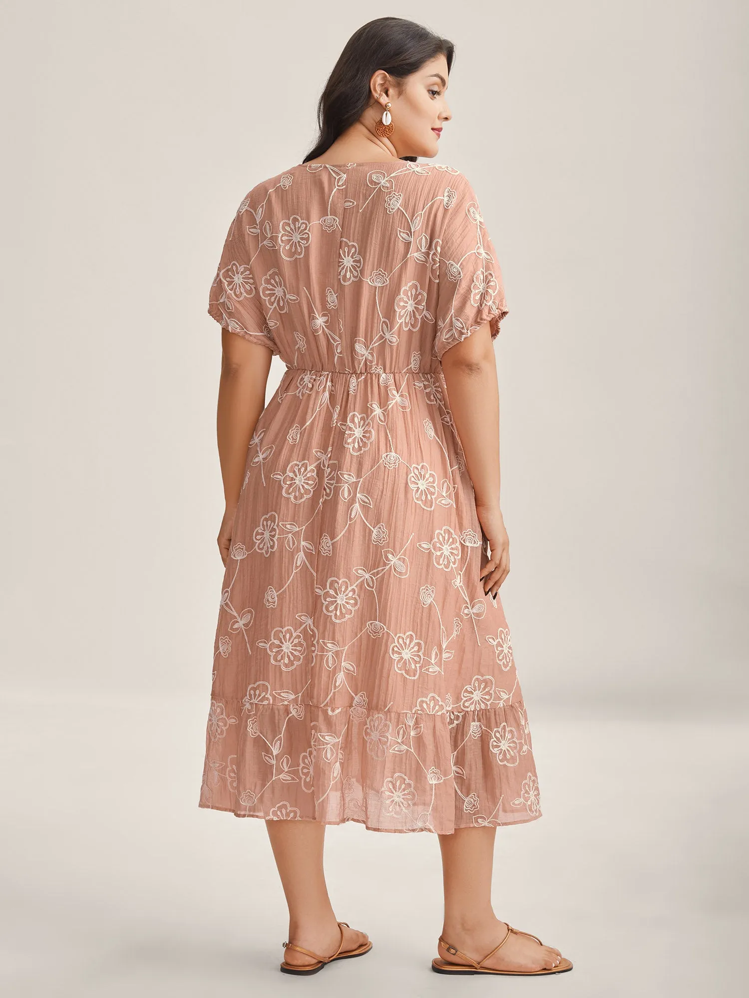 Rayon Textured Embroidered Stretchy Midi Dress sold by Bloomchic product image thumbnail 4