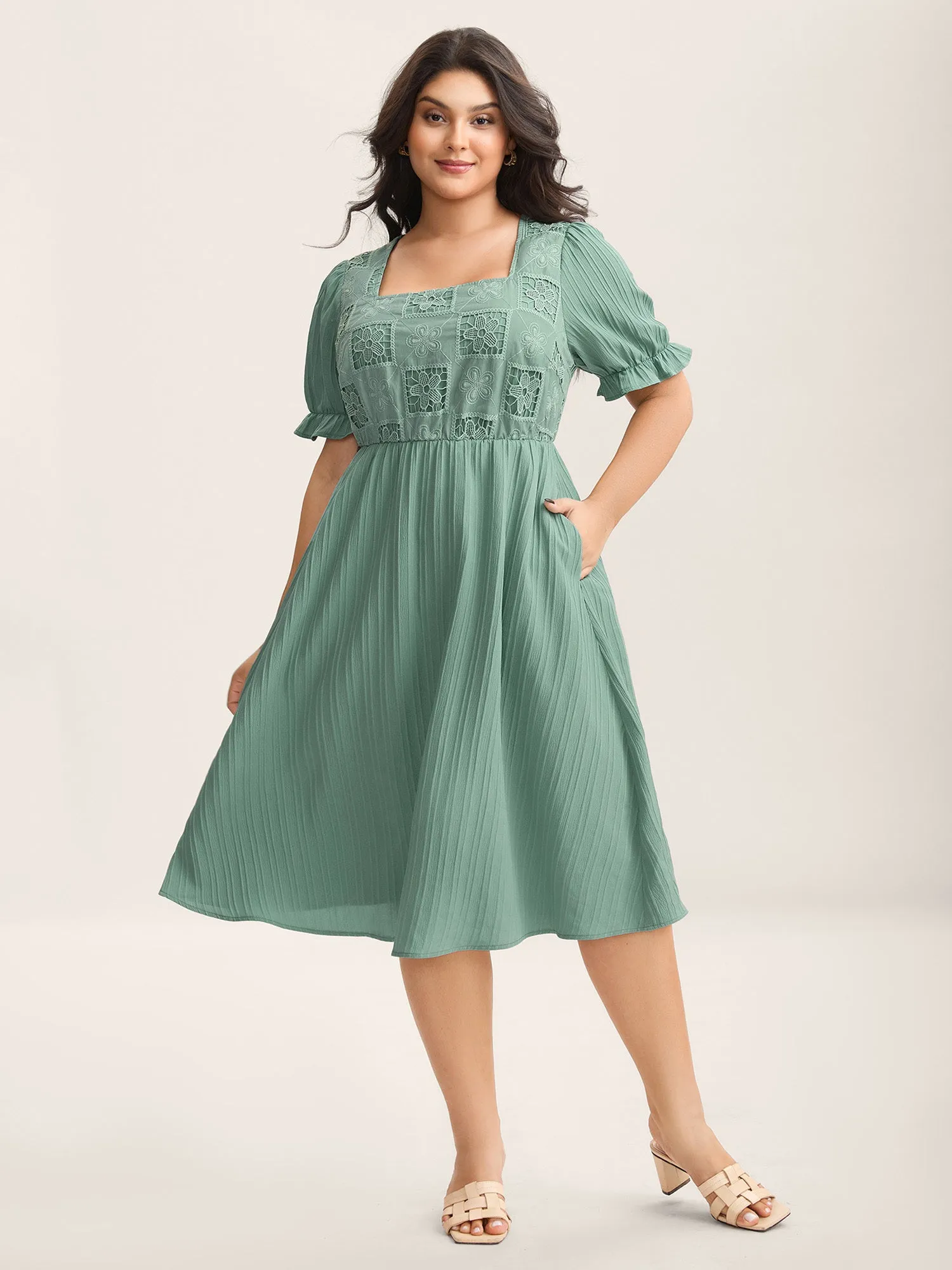 Lace Cut-Out Pockets Midi Dress sold by Bloomchic product image thumbnail 3