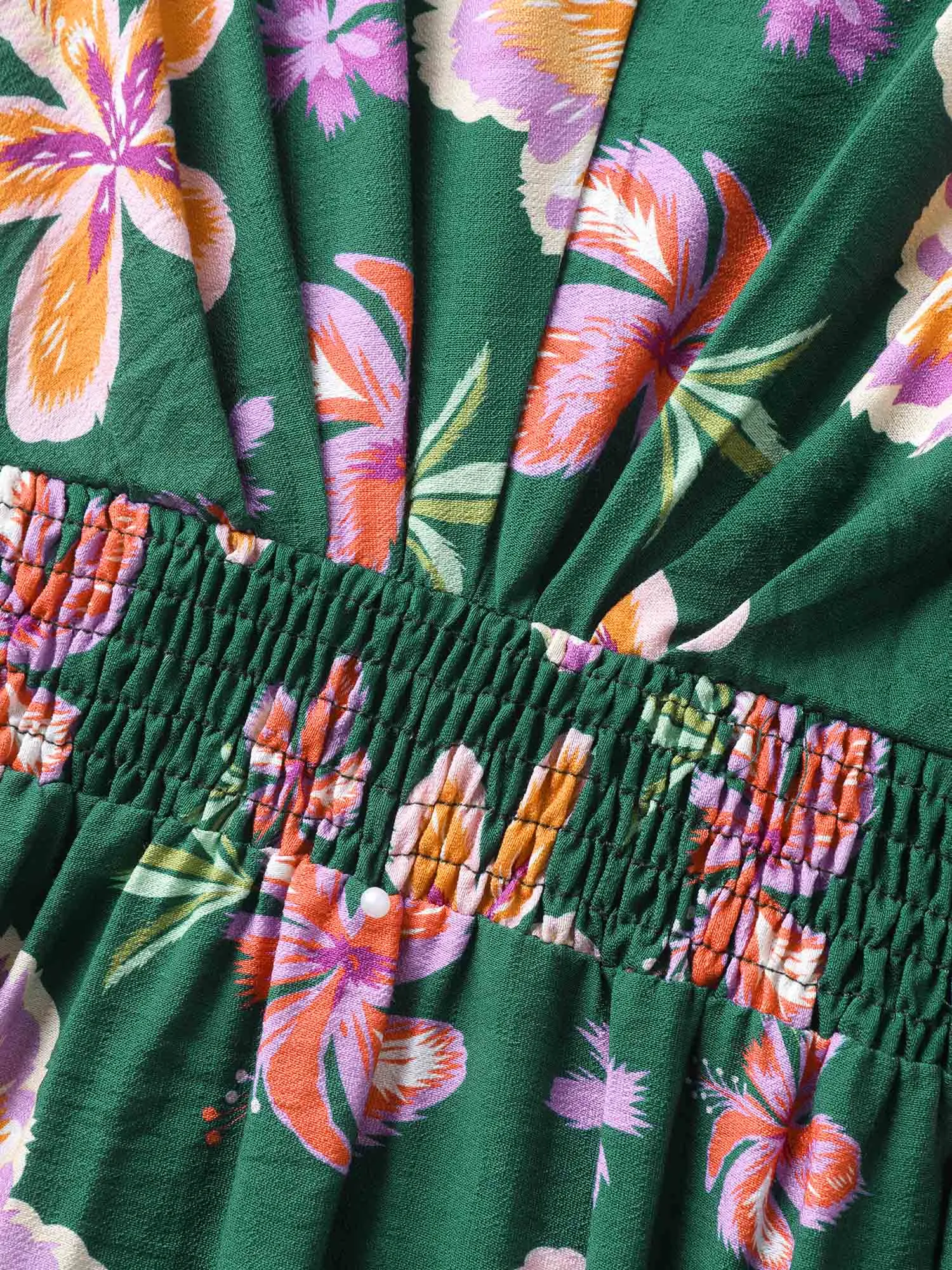 Large Floral Print Shirred Waist Midi Dress sold by Bloomchic product image thumbnail 5