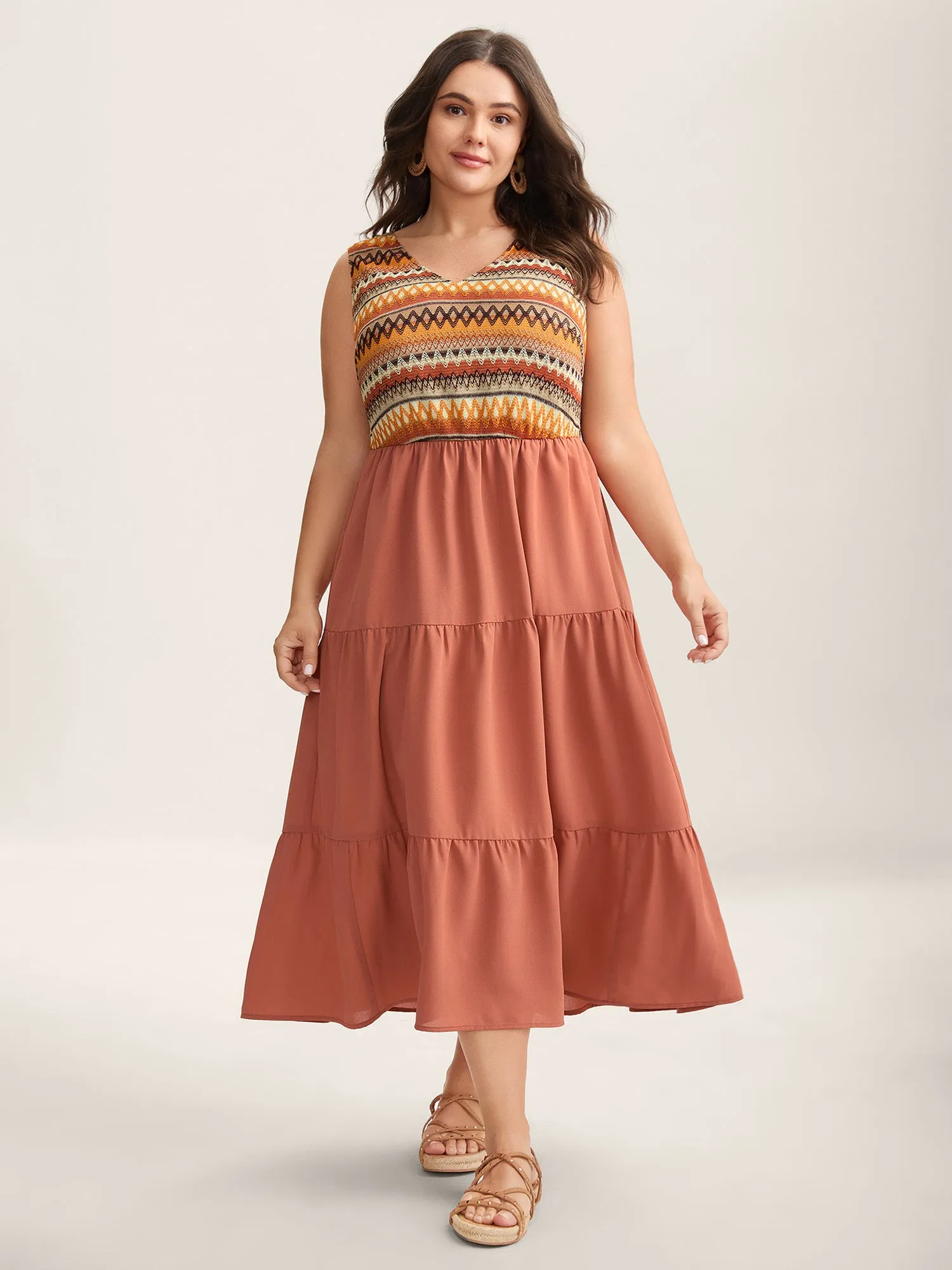 Boho Stripes V-Neck Pockets Midi Dress sold by Bloomchic product image thumbnail 3