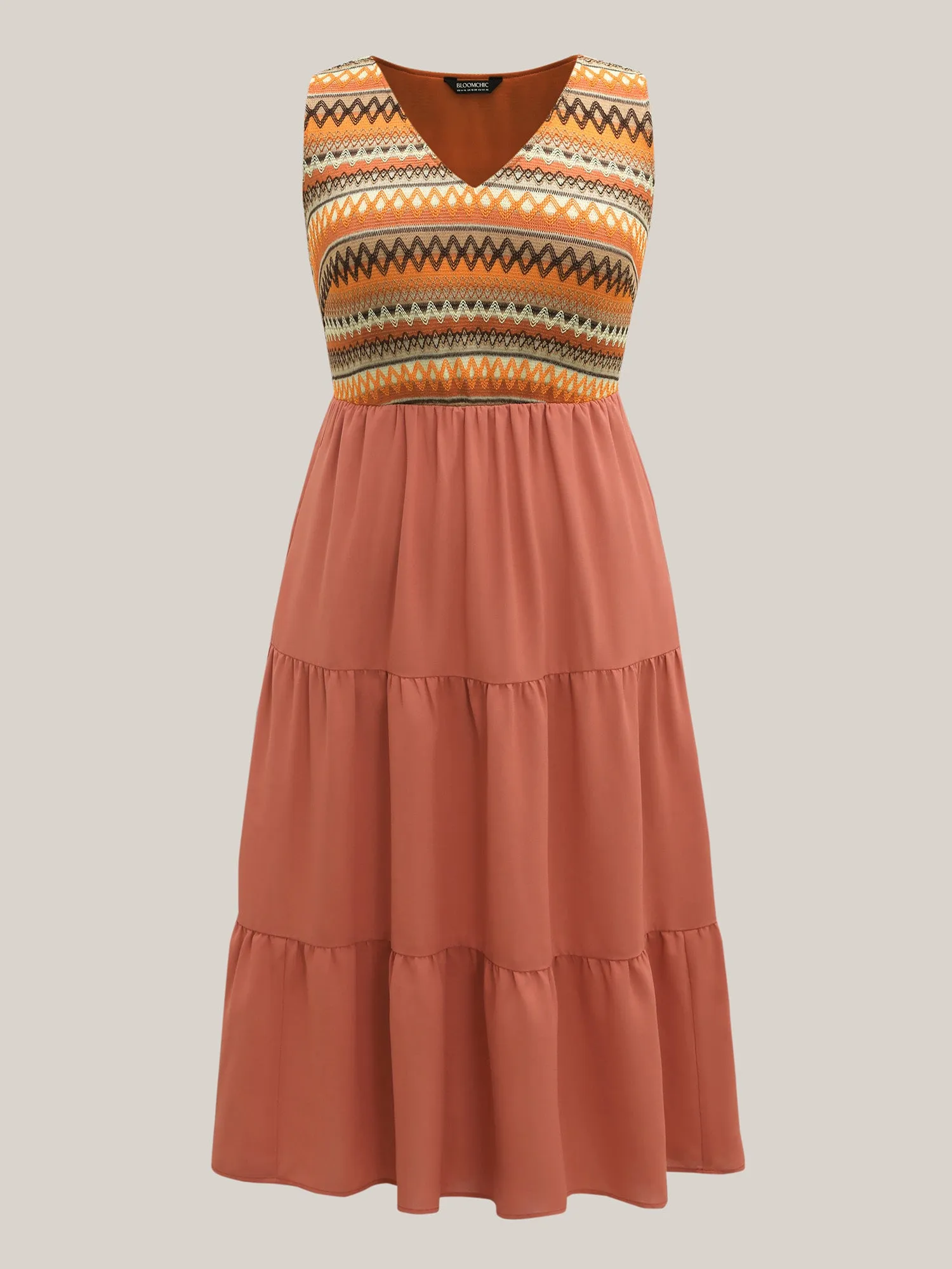 Boho Stripes V-Neck Pockets Midi Dress sold by Bloomchic product image thumbnail 5