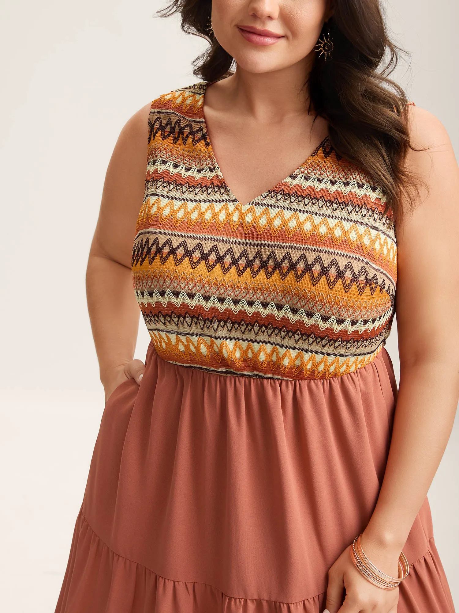 Boho Stripes V-Neck Pockets Midi Dress sold by Bloomchic product image thumbnail 2