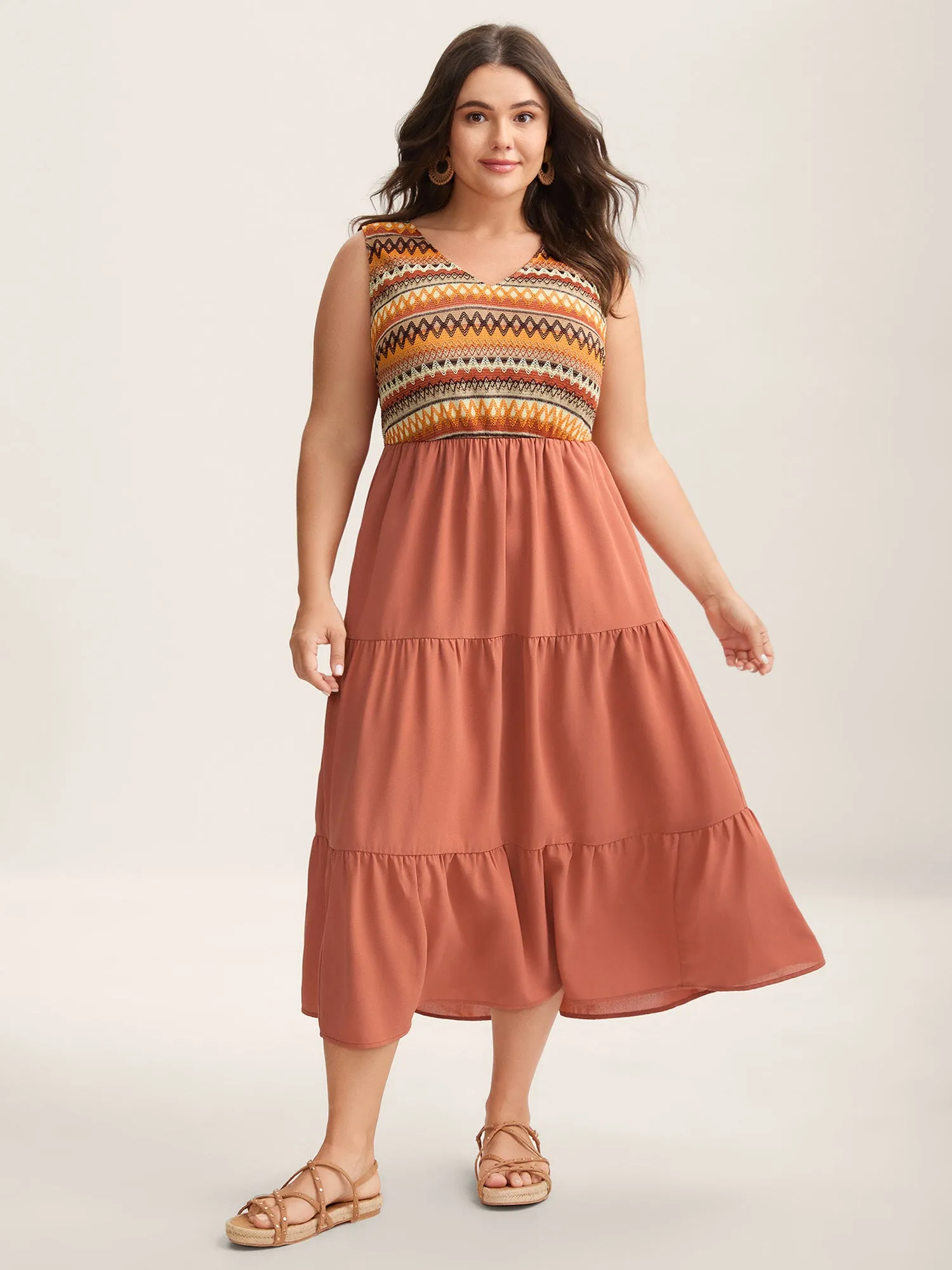 Boho Stripes V-Neck Pockets Midi Dress sold by Bloomchic