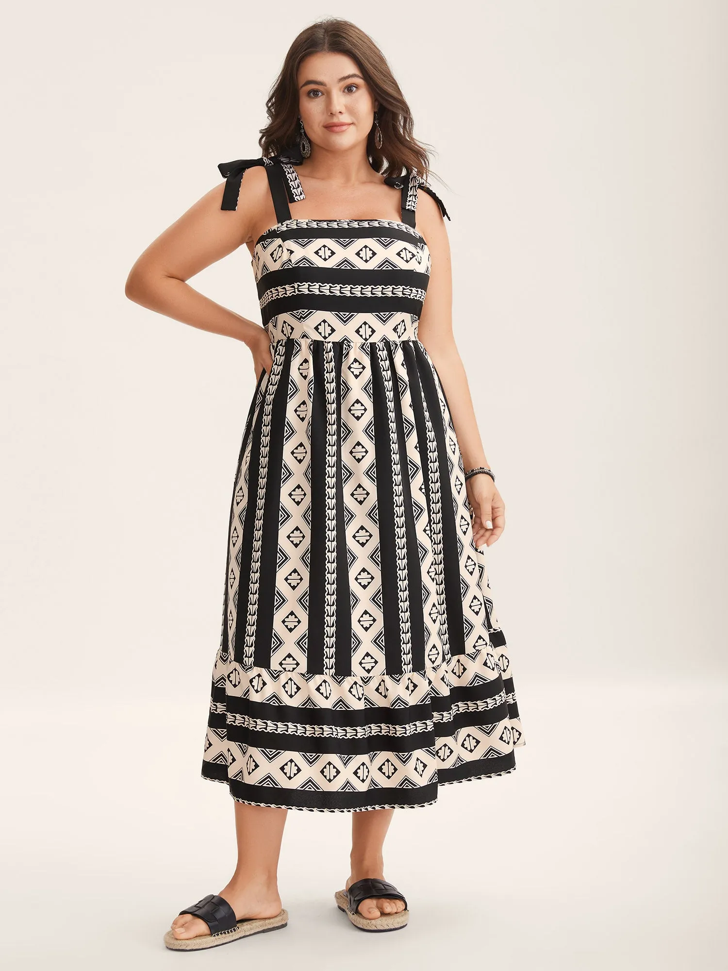 Boho Stripes Bow Pockets Midi Dress sold by Bloomchic product image thumbnail 3