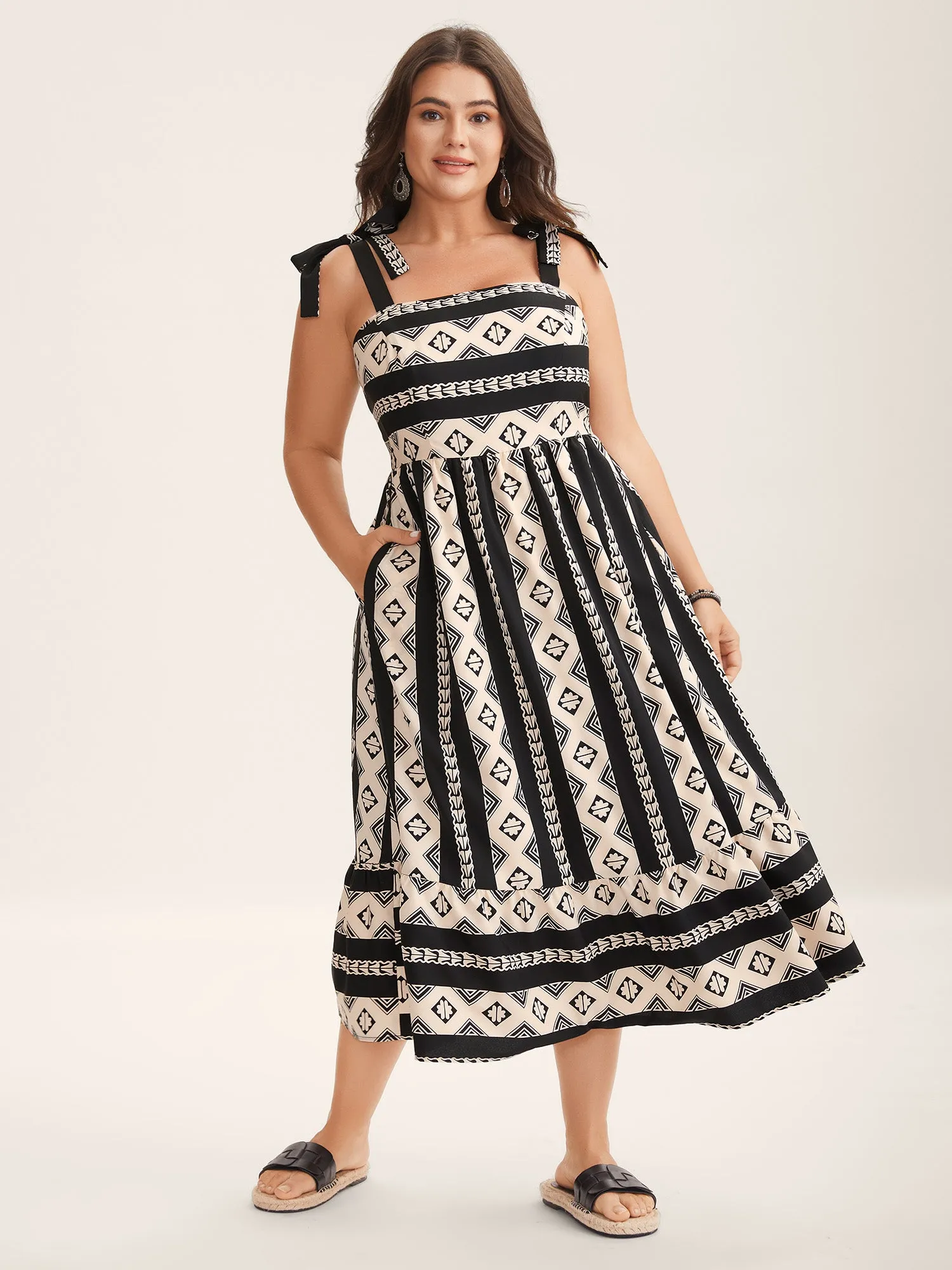 Boho Stripes Bow Pockets Midi Dress sold by Bloomchic