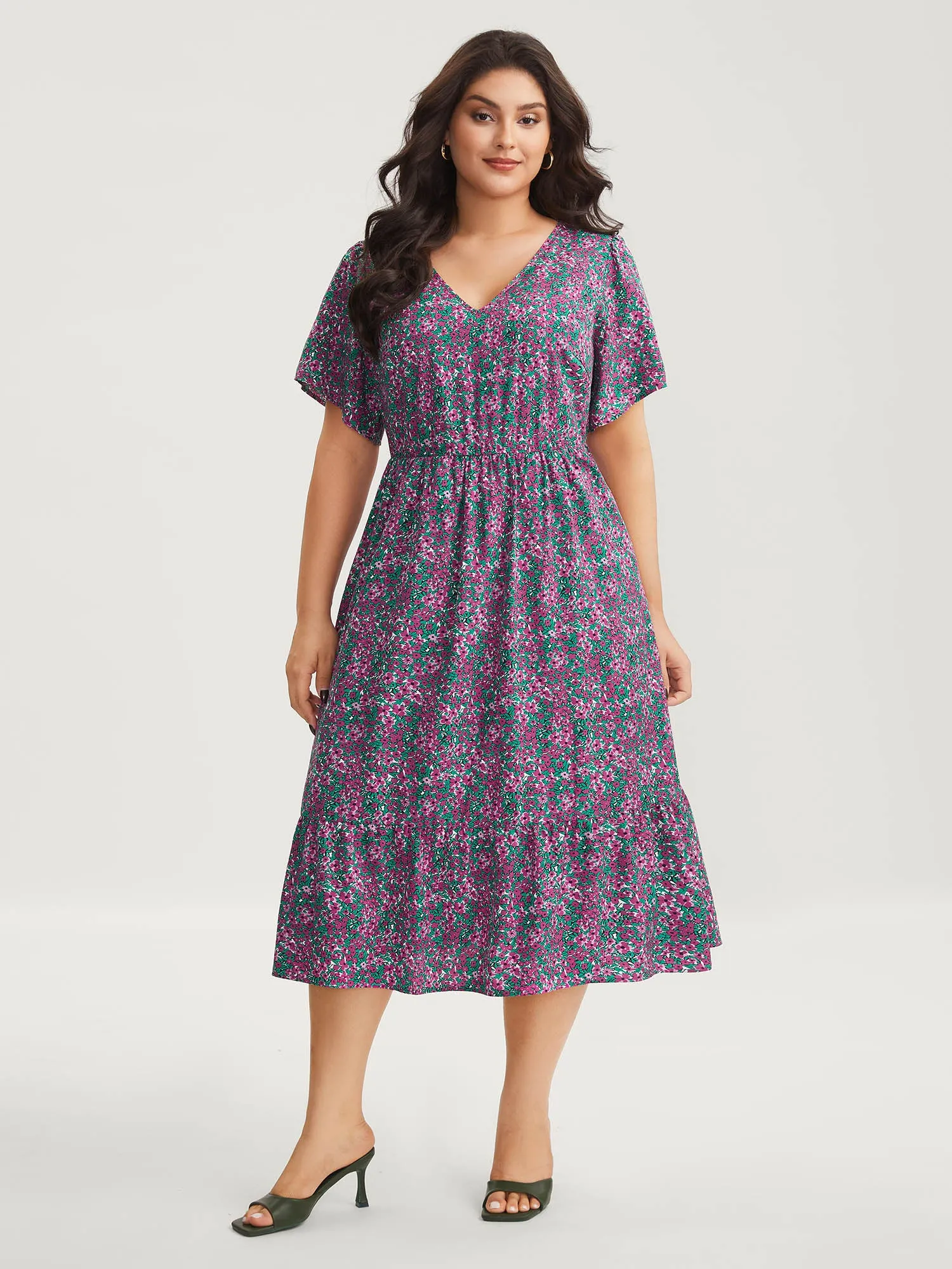 Floral Print V-Neck Tiered Midi Dress sold by Bloomchic product image thumbnail 3